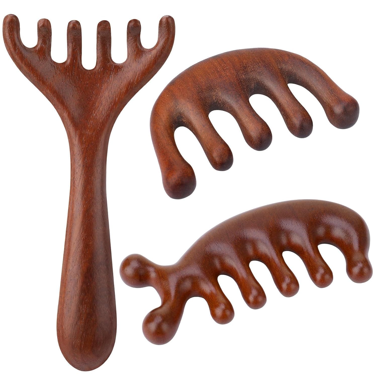 ALMEKAQUZ 3Pcs Natural Wooden Scalp Massager Comb, Wooden Massage Head Comb, Scalp Gua Sha, Natural Hair Care Combs for Hair Growth & Stress Relief Relaxation for Women