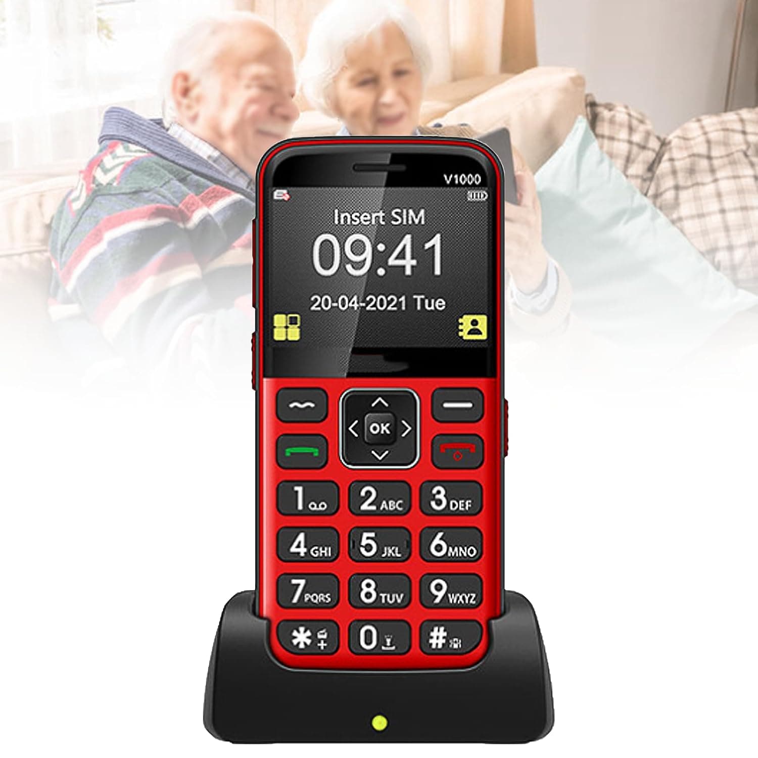 Basic Mobile Phones for the Elderly and Kids, Unlocked Dumb Phones, Cell Phones Without Internet - with Big Buttons, MP3, MP4, Camera, Flashlight, SOS,Red