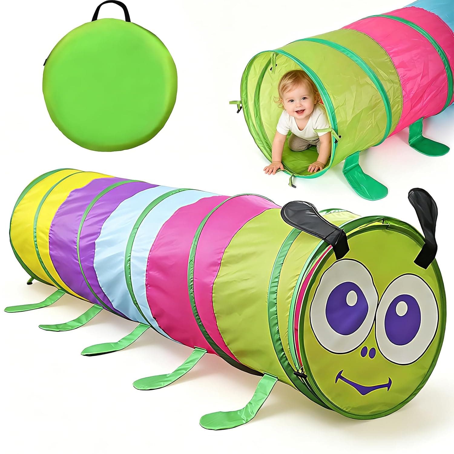 Andanna Tunnel Toys for Toddlers, Crawling Tunnel Play Tent for Kids, Collapsible Sensory Play Tunnels for Boys Girls, Foldable Indoor Outdoor Playhouse for Babies and Infants (Caterpillar)