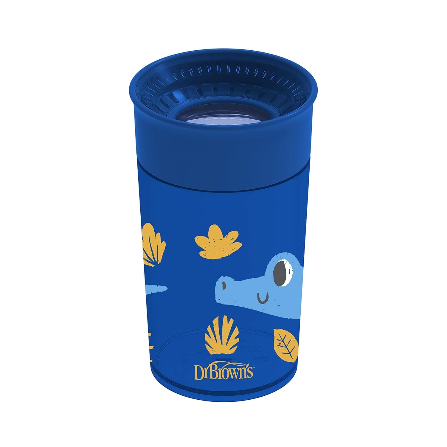 Dr. Brown's Milestones Cheers 360 Cup Spoutless Transition Cup, Travel Friendly & Leak-Free Sippy Cup, Blue Alligator, 10 oz/300 mL