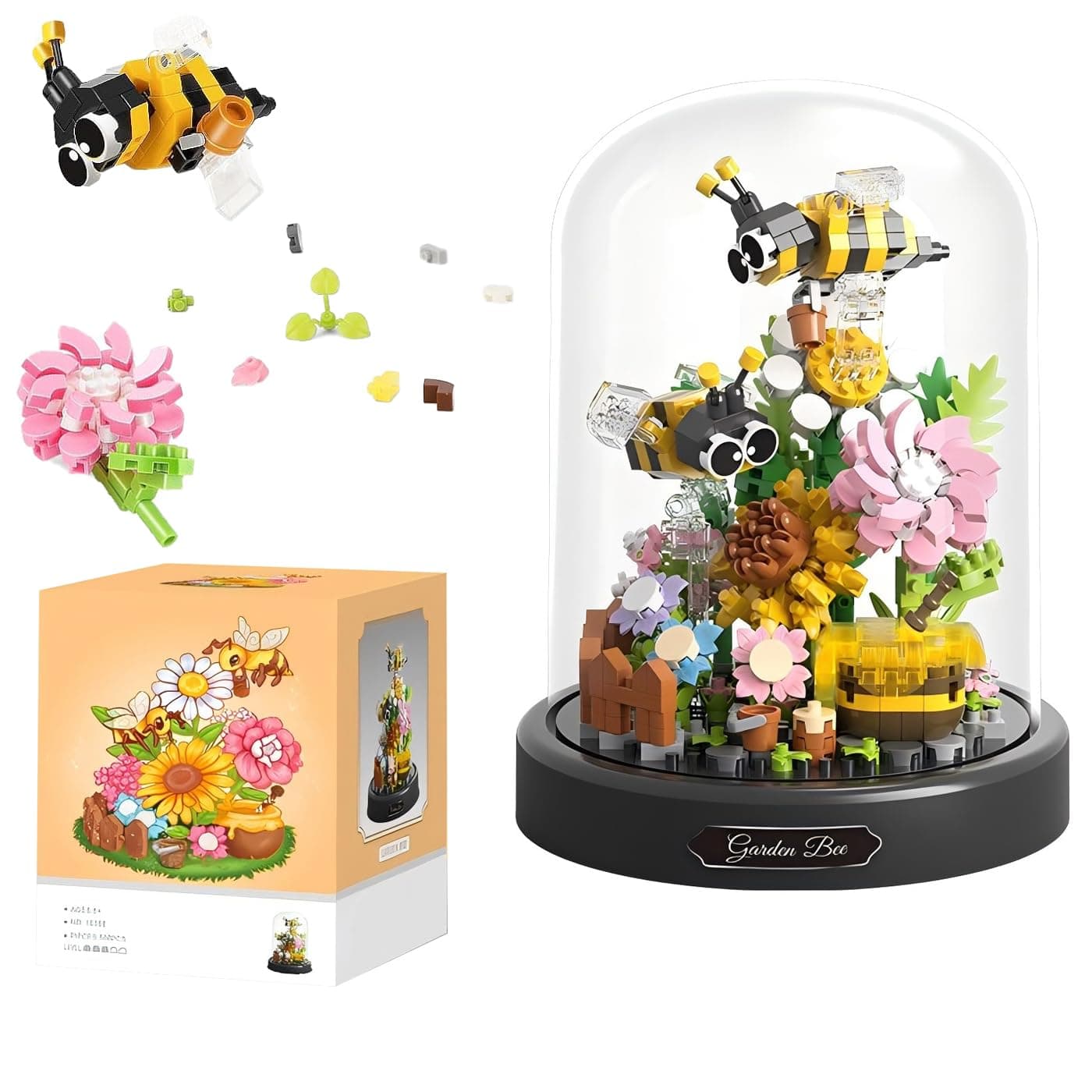 Flower Bouquet and Insect Building Sets,588PCS Flowers Botanical Mini Bricks Building Blocks kit for Adults(Bee)