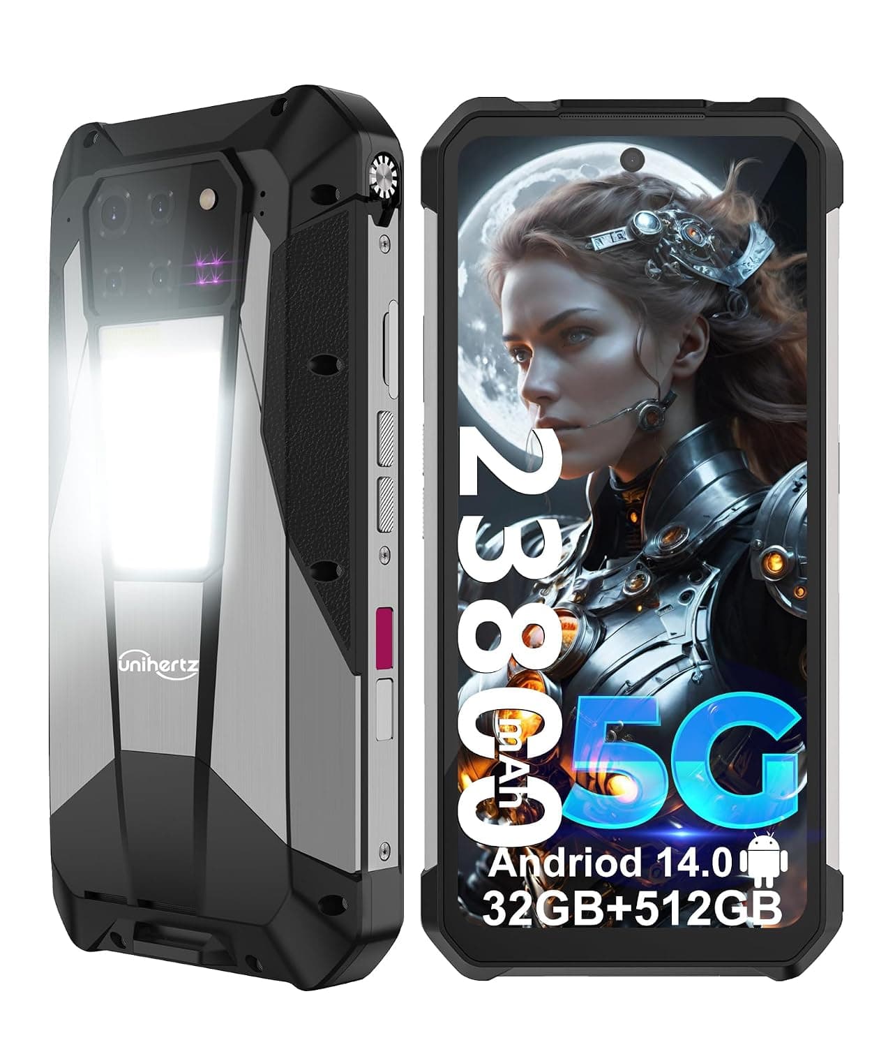 Tank 3 Pro Phone Android 15, 6.79'' 5G Rugged Smartphone with Projector | 23800mAh Large Battery OTG, Waterproof Unlocked Outdoor Mobile Cell Phones 512GB, Durable Work Phone 32GB ROM, Camping Light