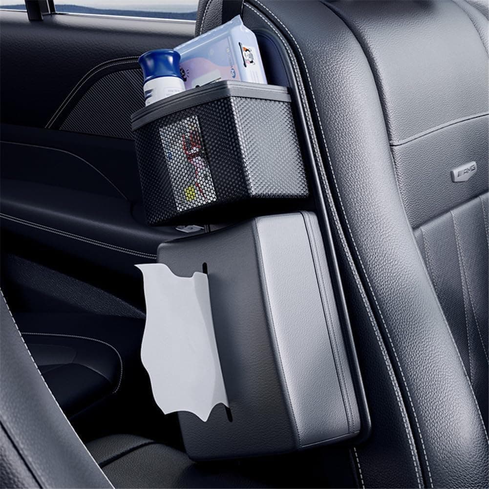 X spring Car Tissue Holder, Universal Car Napkin Holder for Most Vehicles, Convenient Cars Accessory for Tissue Storage, Black PU Leather Car Tissue Box with Storage Compartment