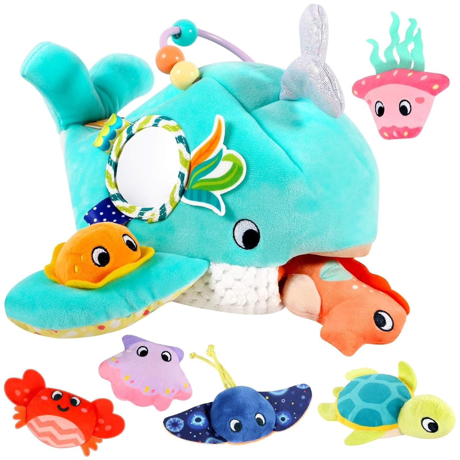 Baby Toys 6-12 Months - Soft Ocean Adventure Toy with Rattle, Crinkle Paper, Squeaker, Mirror - Baby Sensory Montessori Toys for 6 Month Old Developmental, 1 Year Old Boy Girl Gifts Toys