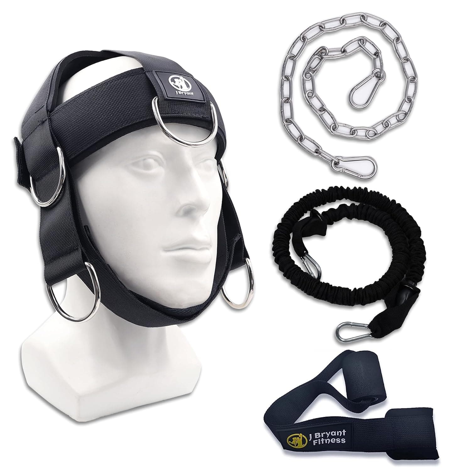 J Bryant Adjustable Neck Harness Head Strap for Weight Lifting with Resistance Bands, Door Anchor, and Chain for Multifunctional Neck Strength Training Exercise Equipment