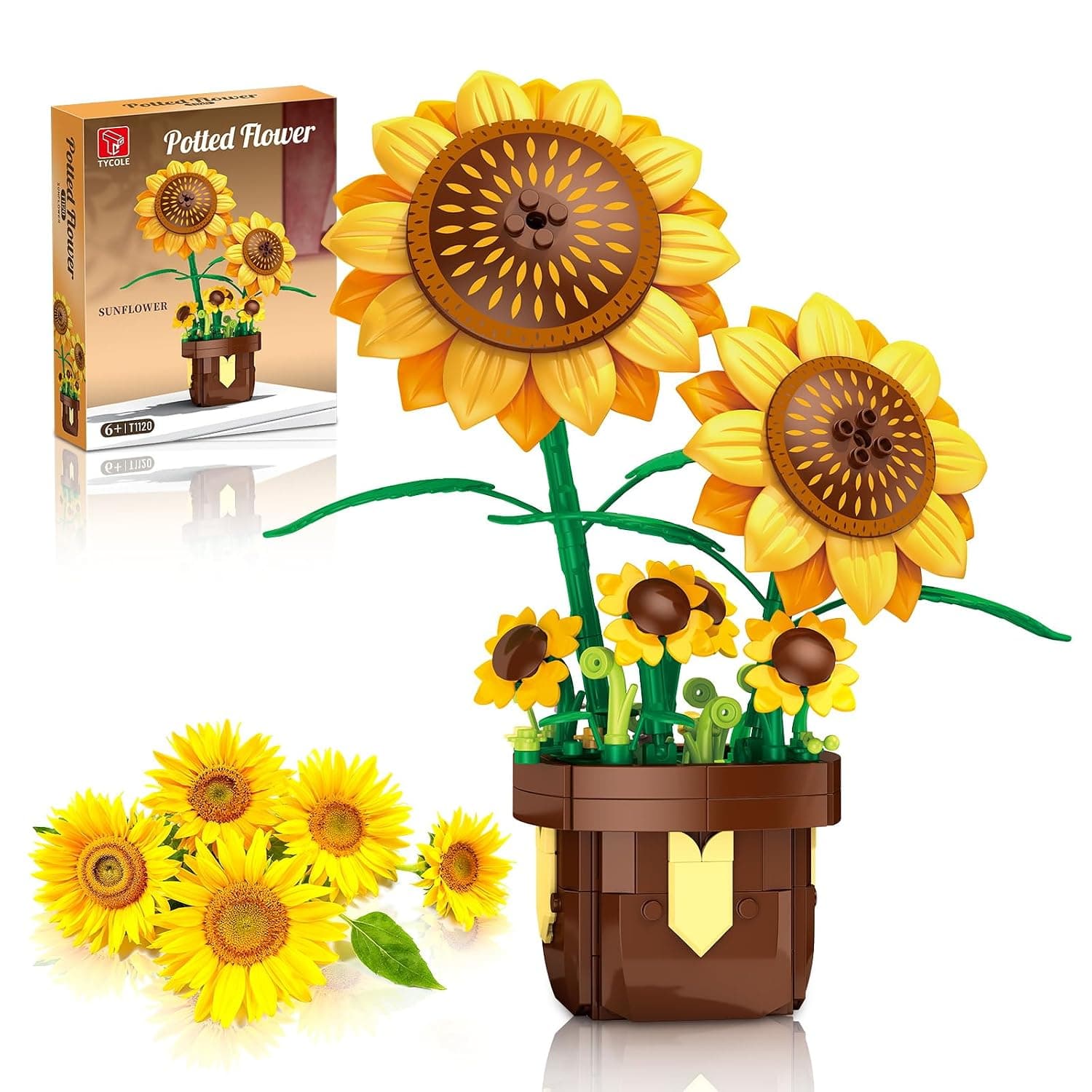 TYCOLE Sunflowers Flowers Building Blocks Set - Botanical Bouquet for Home Decor Office Plants Collection, Sunflower Gifts for Adults Men Women Girls, Christmas Birthday Kit 291pcs | Artificial Flowers for Home Decoration, Plant Gifts for Girls Women, Men, Christmas Birthday Mother's day