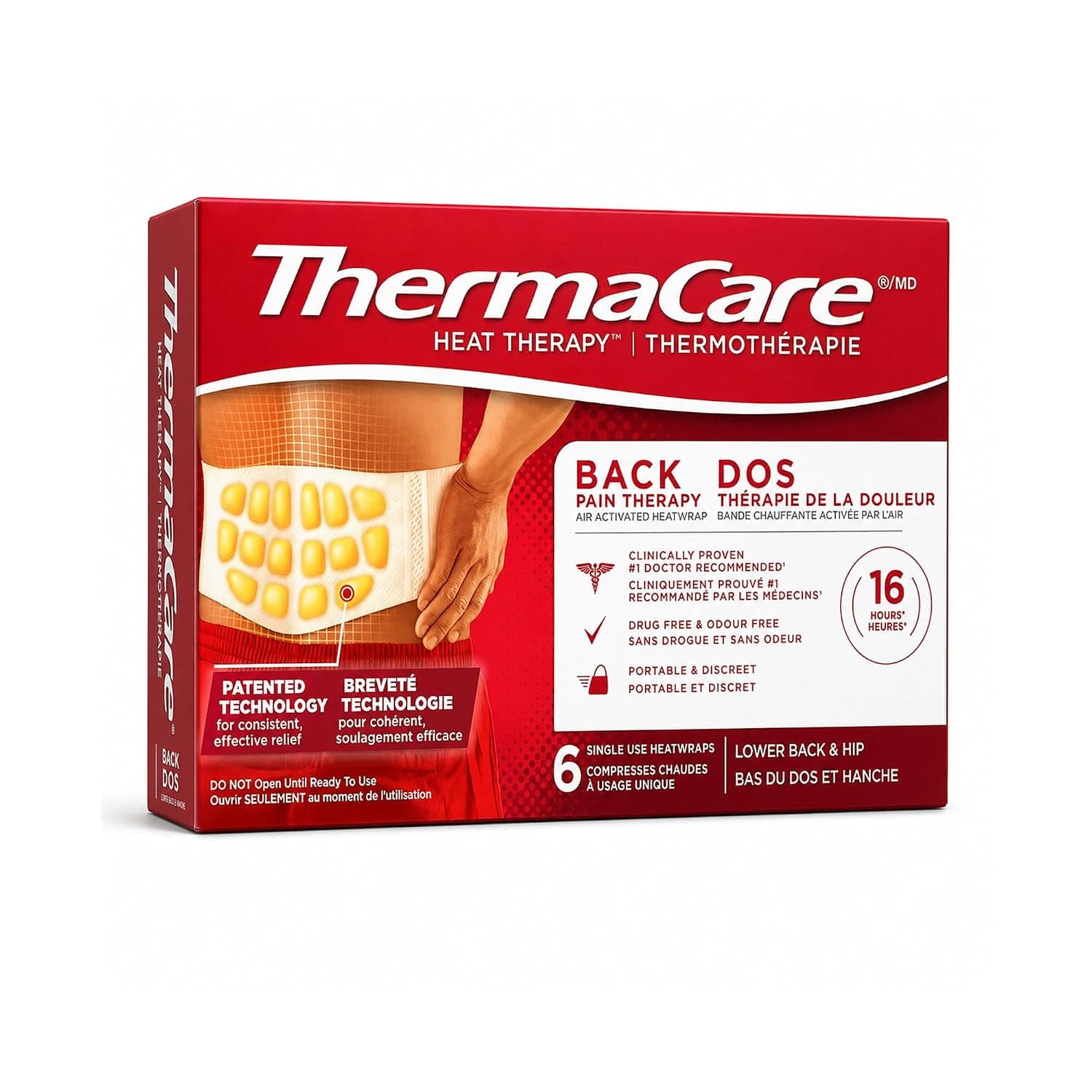 ThermaCare Lower Back & Hip Pain Therapy Heatwraps S/XL Size, 6 Count