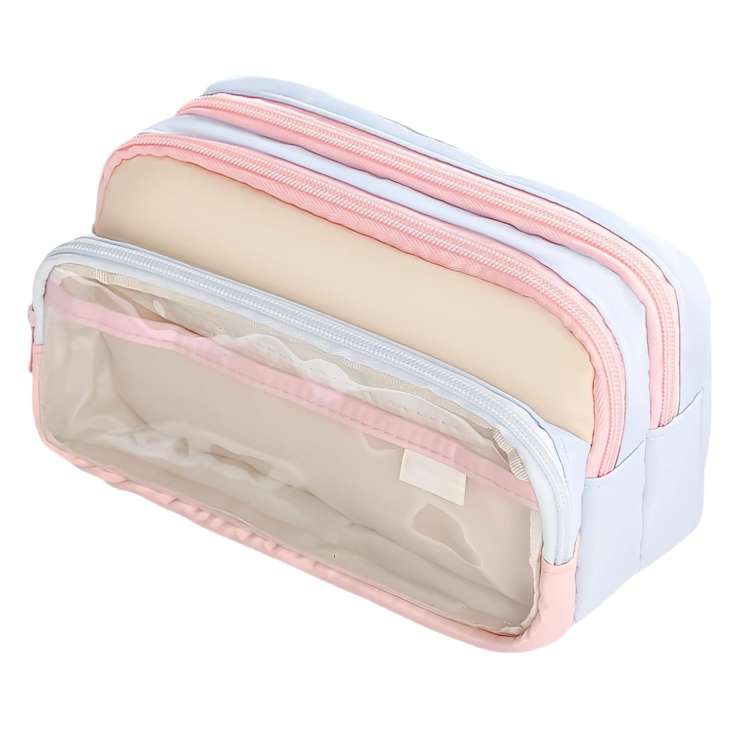 Pink 4-Layer Large Capacity Transparent Pencil Case, Ins Japanese Style Multi-purpose Storage Bag for Stationery Cosmetics Organizing