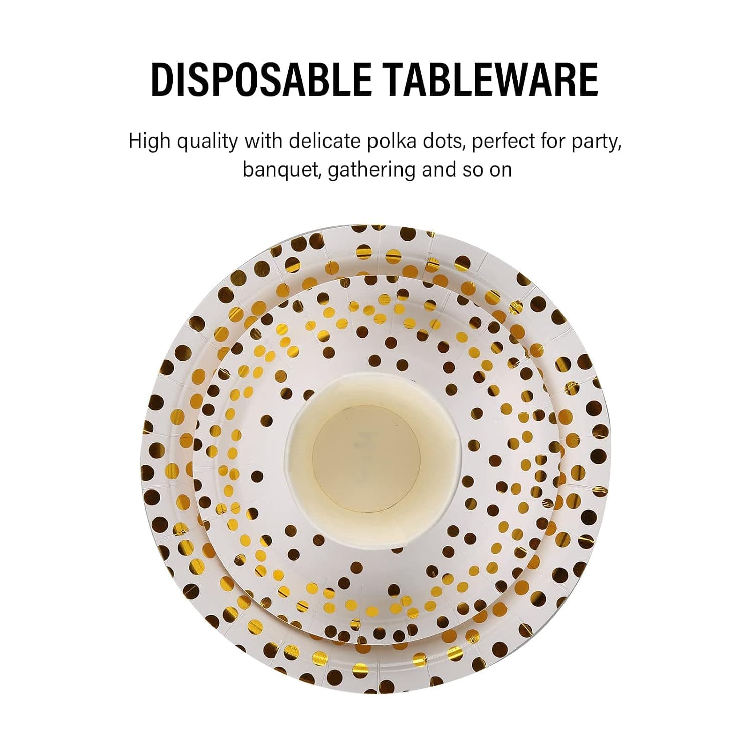 Morelian Paper Cups and Plates Set of 180pcs Elegant Golden Polka Dot Design 9oz Drinkware and 7inch 9inch Dishware Perfect for Parties Gatherings