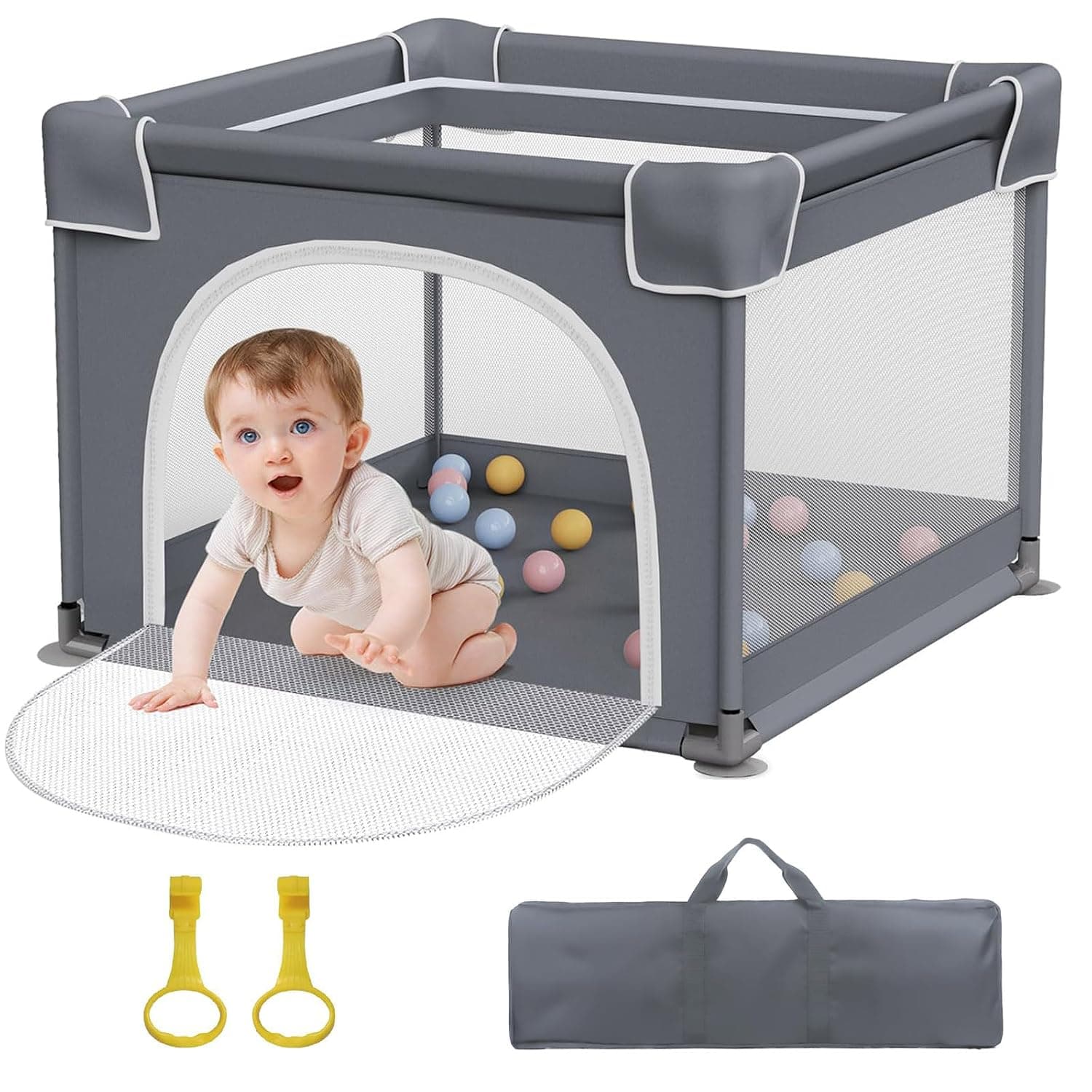CoddlaBaby Baby Playpen, Large Baby Playard 90×90cm, Safe Indoor Play Area with 360° Mesh Visibility, Strong Frame & Foam Cushion, Toddler Play Yard for Home