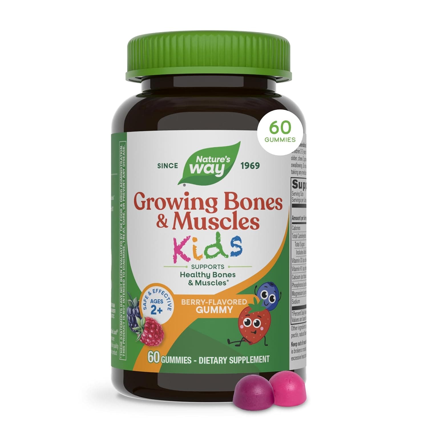 Nature's Way Kids Growing Bones & Muscles, Calcium & Vitamin D, Ages 2+ Wildberry Flavor, 60 Gummies