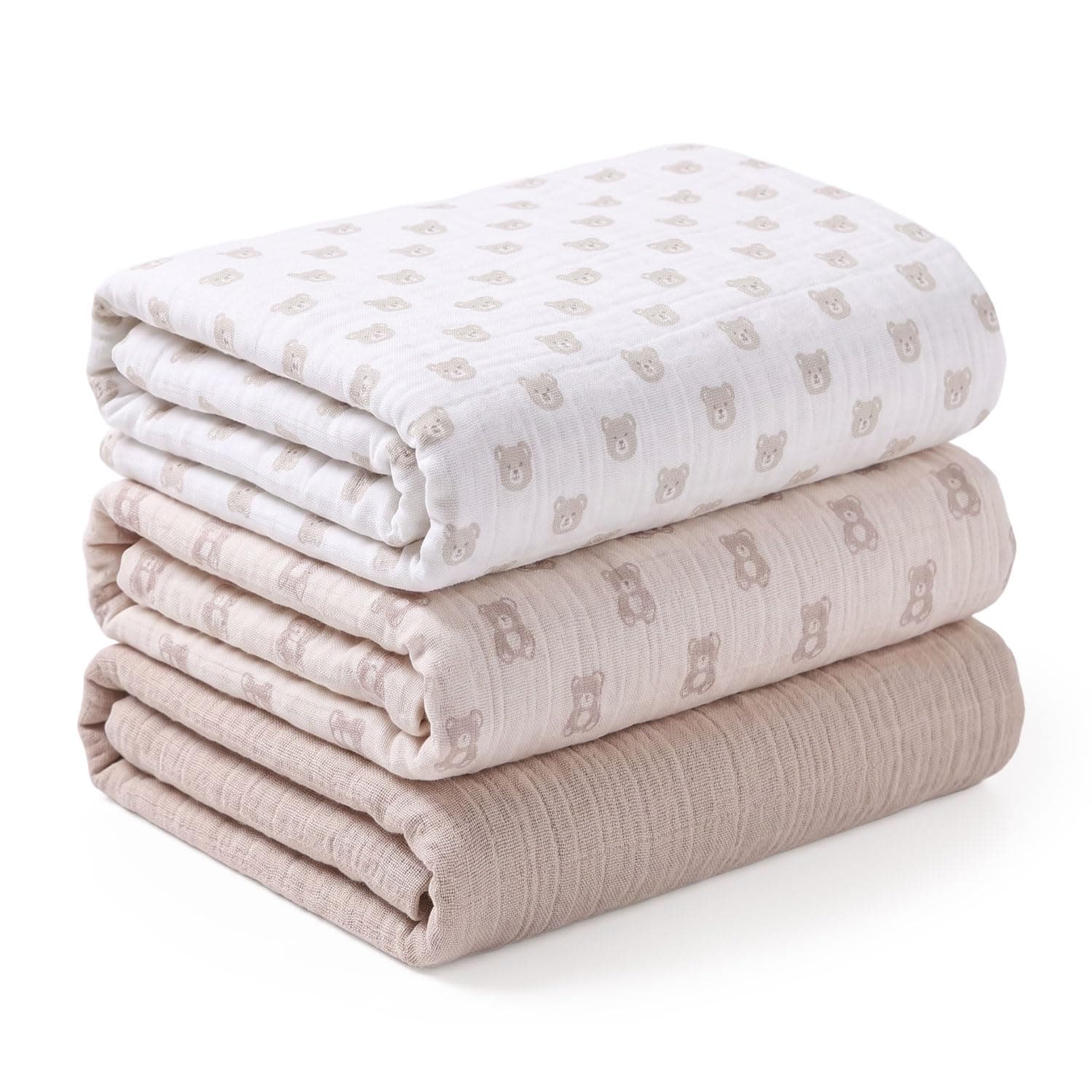 Muslin Swaddle Blankets for Newborns Baby Bear Print, 100% Cotton 40x38 Inches Baby Swaddle Blanket, Soft Breathable Muslin Baby Blanket Pack of 3