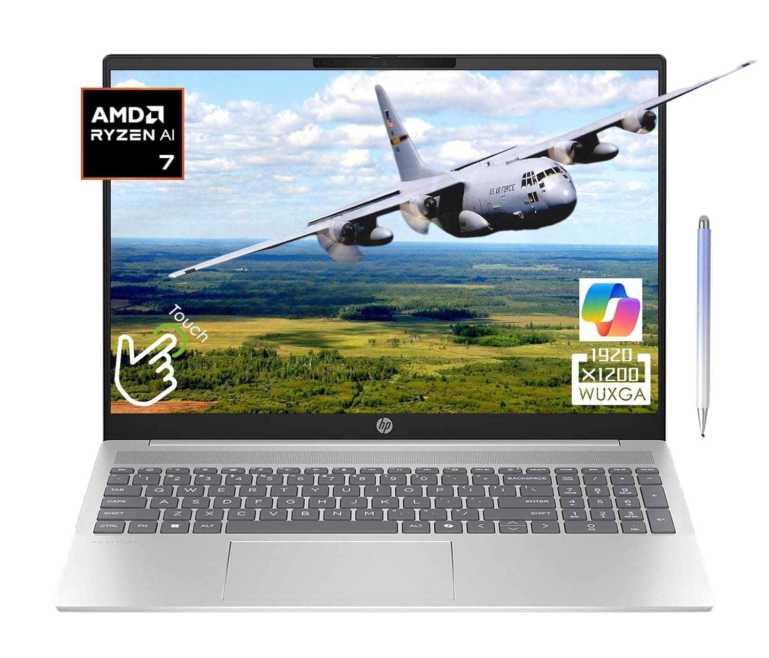 HP Pavilion 16" Touchscreen Laptop - WUXGA (1920 x 1200) - AMD Ryzen 7 8840U - 16GB LPDDR5-6400Mhz RAM - 1TB PCIe SSD - Backlit Keyboard - Copilot PC - 1080p Webcam - Windows 11 Home - w/Stylus Pen