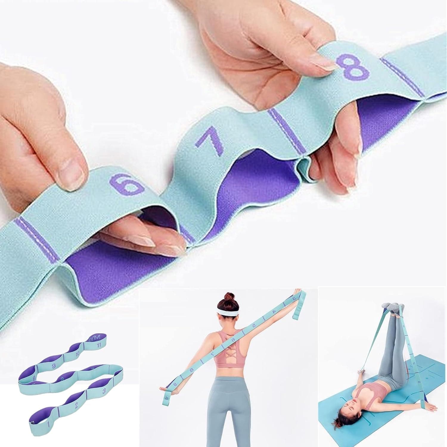 Stretching Straps Hamstring Stretcher Device Elastic Exercise Band Yoga mat Carrying Straps Leg Exercise Equipment Stretching Strap with Loops for Flexibility Yoga Stretch Strap 11 Loops
