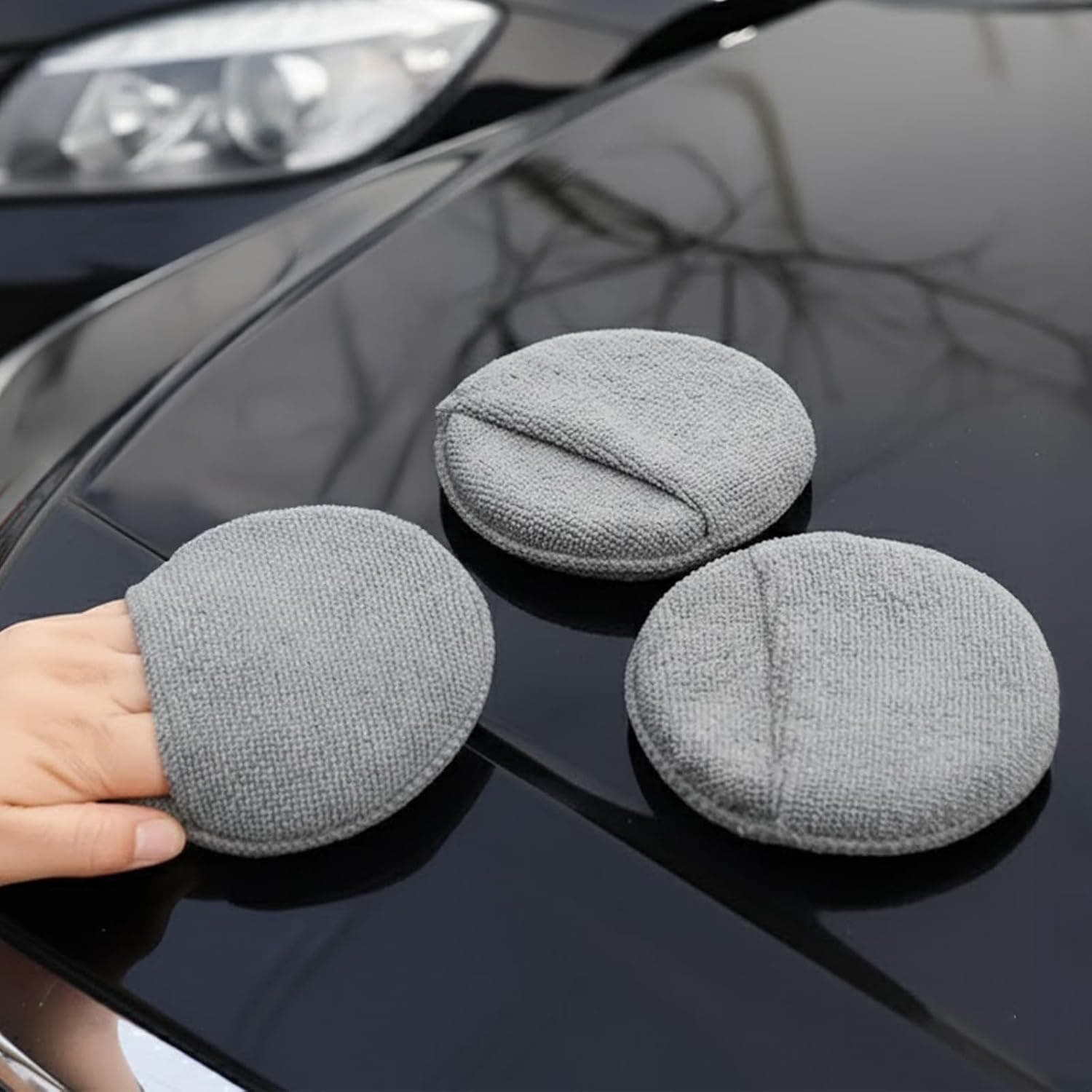 3Pcs Car Wax Applicator Pads-Microfiber Round Applicator Pad,Reusable Hand Polishing Cleaning Sponges for Car Cleaning