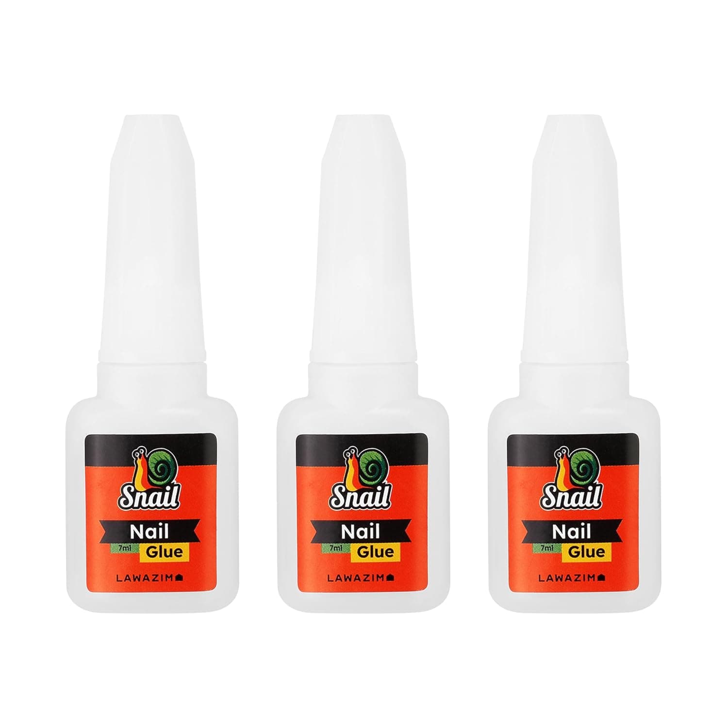 Lawazim Snail Nail Glue Set -3 Piece 7ml Clear- Fast Drying Instant Bonding Multi-Purpose Adhesive Precision Brush Applicator for Wood Metal Plastic Rubber Pottery Leather Shoe Crafting & DIY Repairs