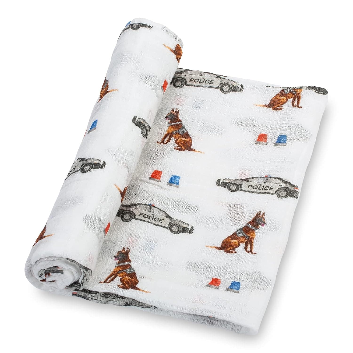 LollyBanks Swaddle Blanket | 100% Muslin Cotton | Newborn and Baby Nursery Essentials for Boys, Registry | Police Dog German Shepherd Print | 47" x 47", Soft Receiving Blanket for Newborn Boys, Stroller & Travel
