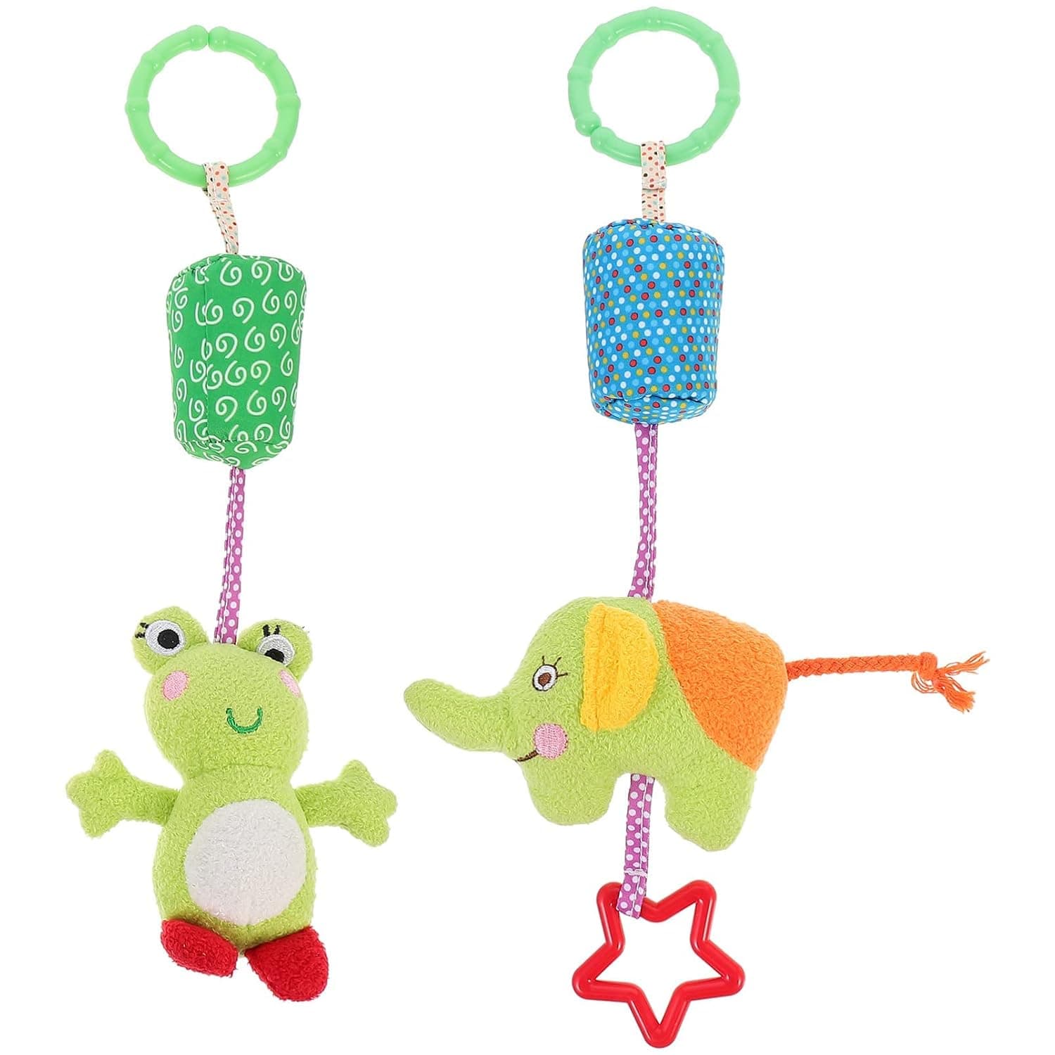 2pcs Baby Hanging Rattles Toys Newborn Crib Mobile Car Seat Stroller Toys Squeaky Frog Elephant Animal Bell Baby Sensory Rattles Toys for Infant