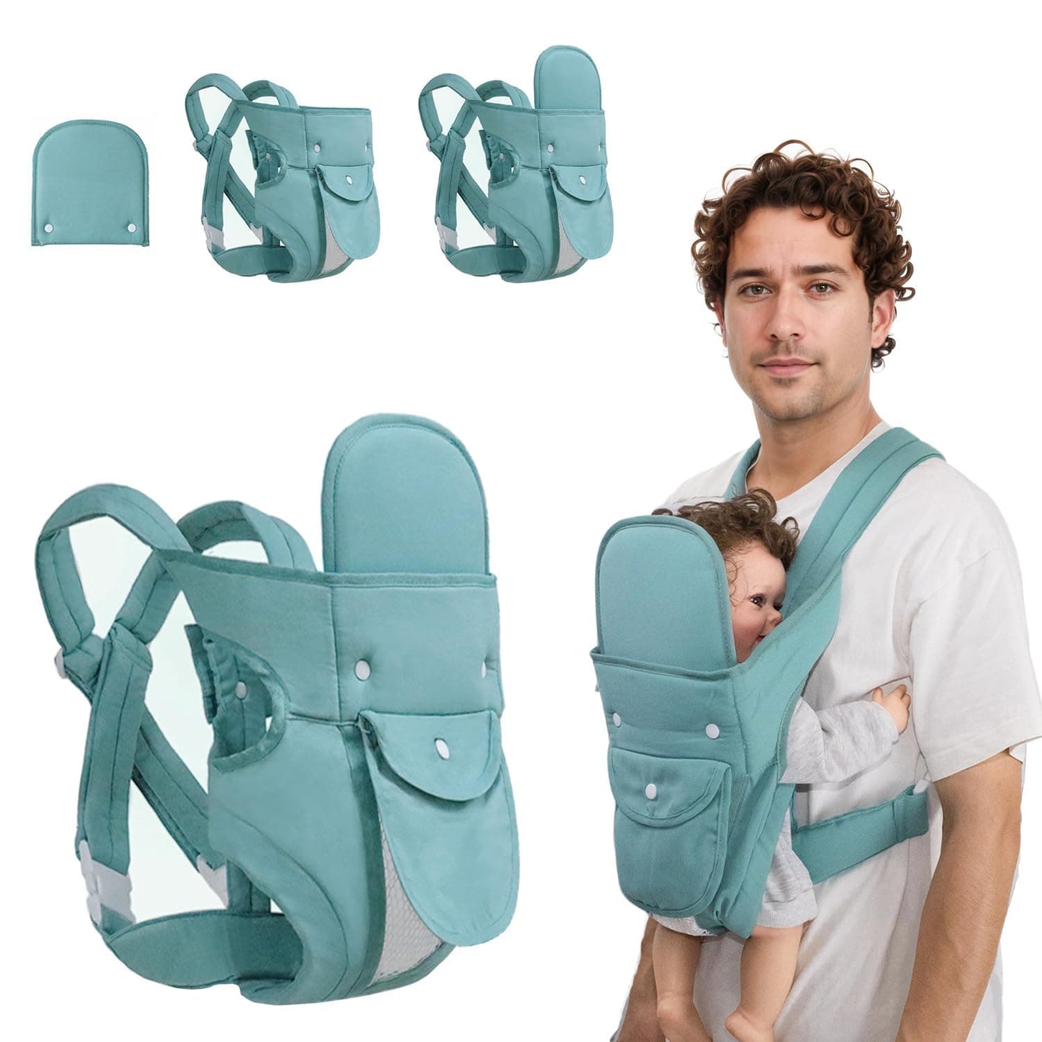 Yelajoy Baby Carrier, 360 All-Position Baby Carrier, 4-in-1 Convertible Carrier, Adjustable Holder, Portable Convertible Front and Back Backpack Carry, for Infants Toddlers Babies 7-45 Pounds (Green)