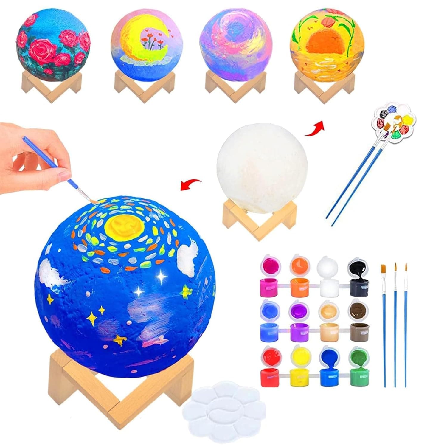 Lukione Paint Your Own Moon Lamp Kit,Kids DIY 3D Moon Lamp,Cool Gifts DIY Night Light, Art Supplies Arts & Crafts Kit, Arts and Crafts for Kids Ages 8-12, Toys Girls Boy Birthday Gift