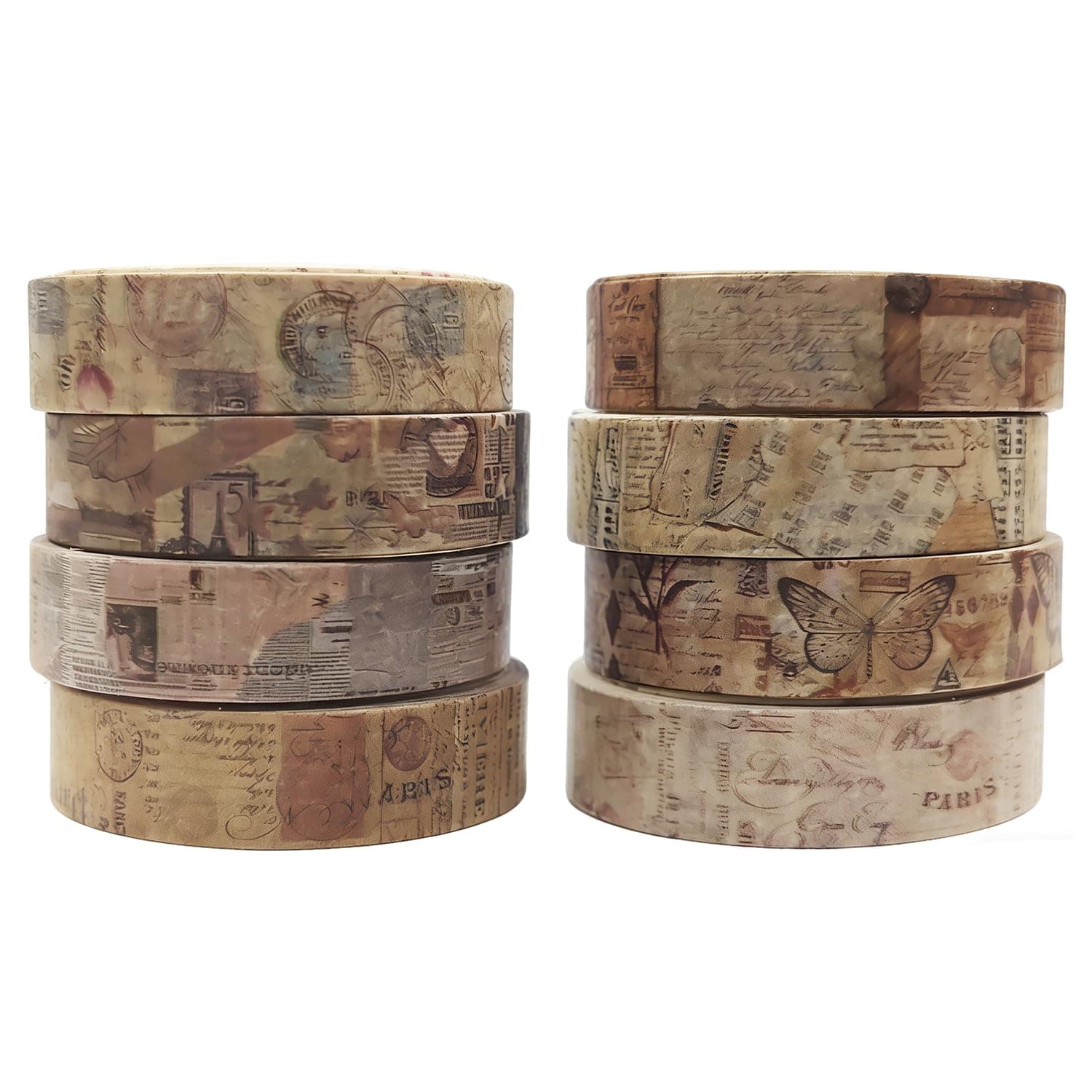 8 Rolls Washi Tape Vintage | 1 cm x 3 m Decorative Tape for Scrapbooking | Washi Tape for Journaling Gift Wrapping DIY Crafts (Junk Books)