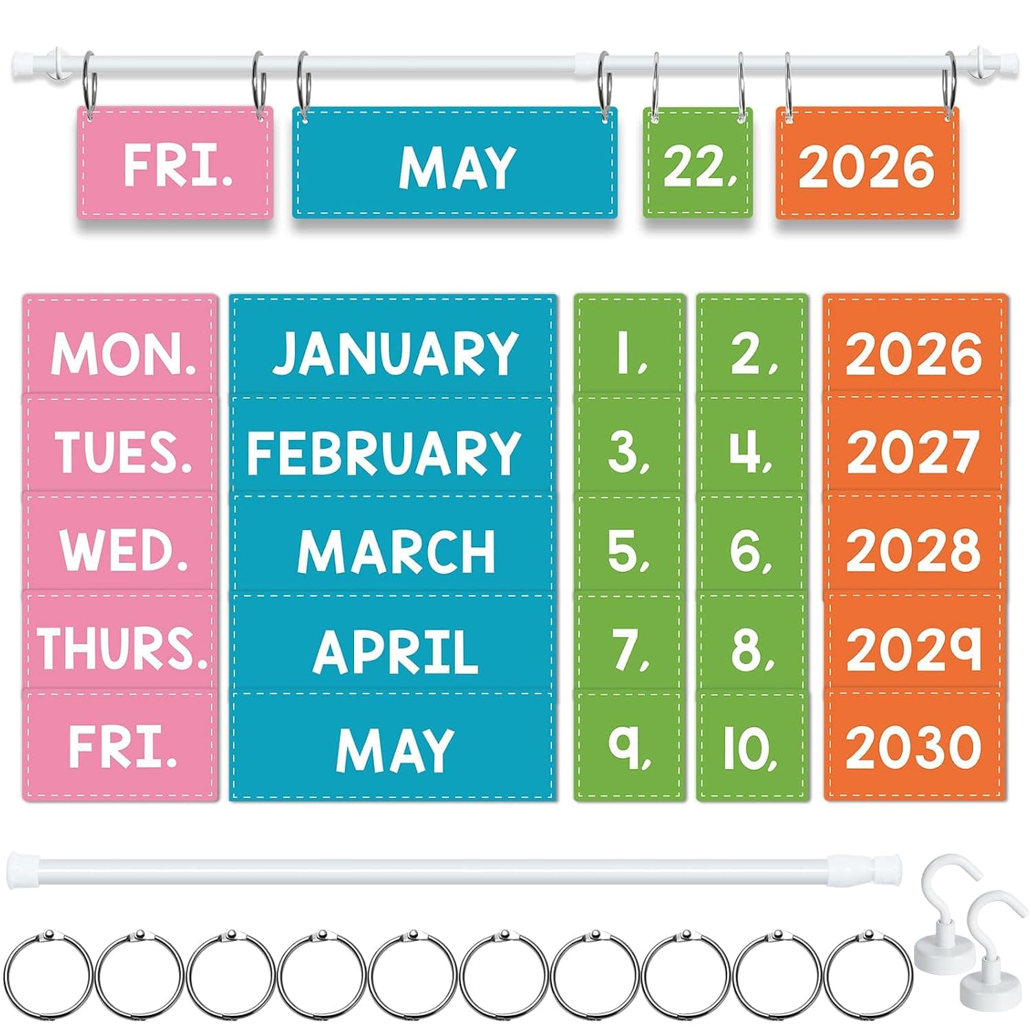 Magnetic Colorful Flip Calendar for Classroom, Multi-Color Flip Calendar with Adjustable Holder, Calender Set with 60 Cards for Preschool Elementary Home Classroom Must Haves Supplies