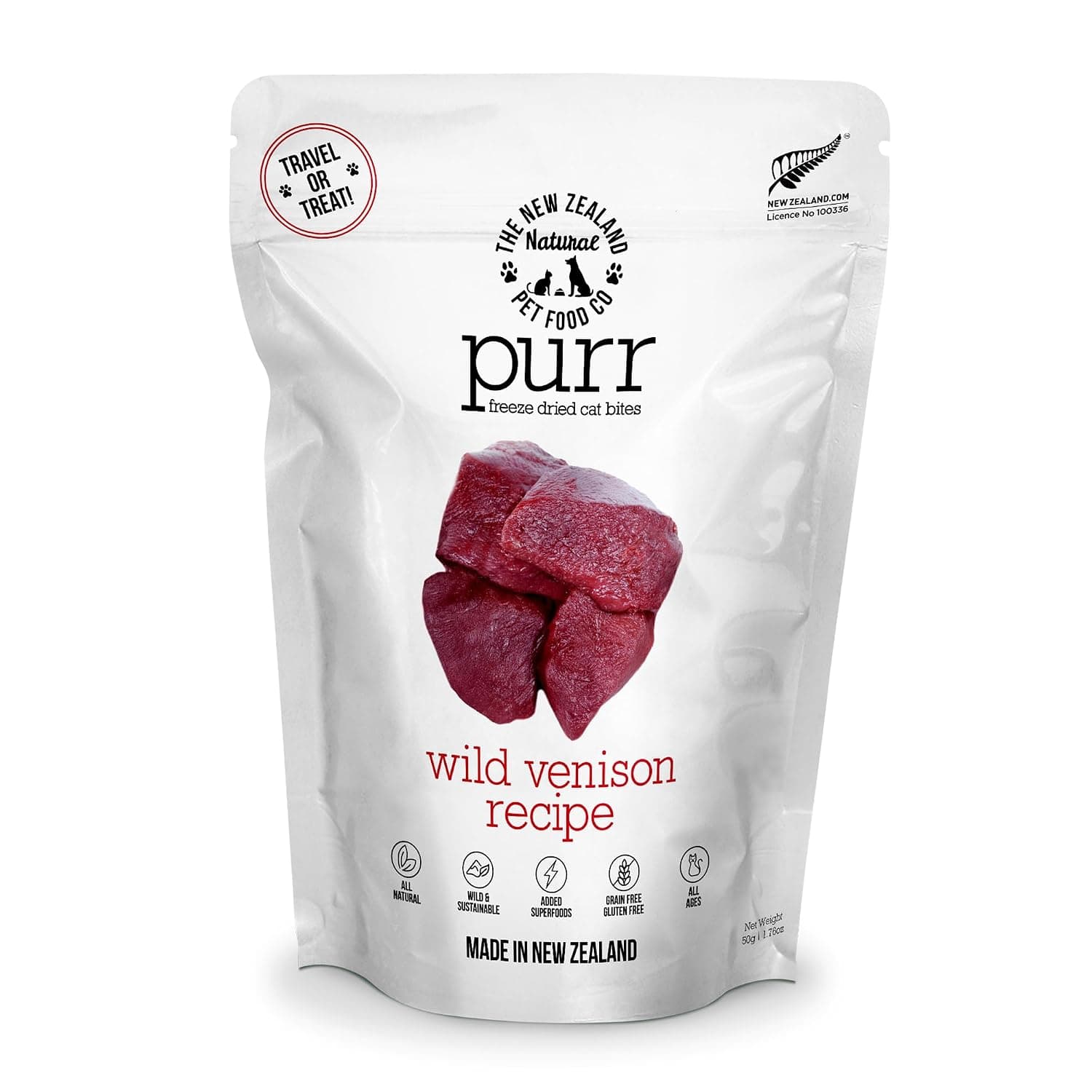 The New Zealand Natural Pet Food Co. Meow Wild Venison Freeze Dried Raw Cat Food, Mixer, or Topper, or Treat - High Protein, Natural, Limited Ingredient Recipe 1.76 oz
