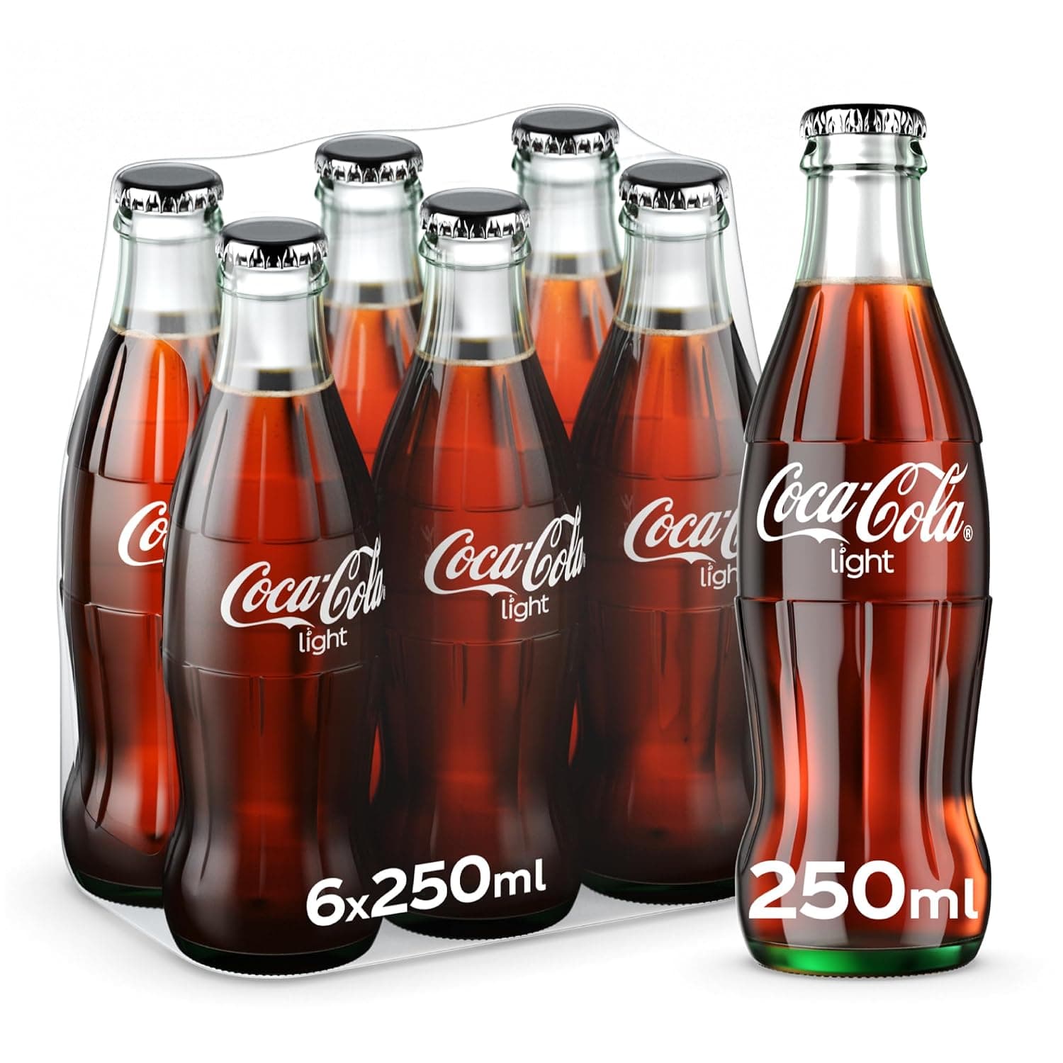 Coca-Cola Light, Carbonated Soft Drink, Glass Bottle 250ml, pack of 6