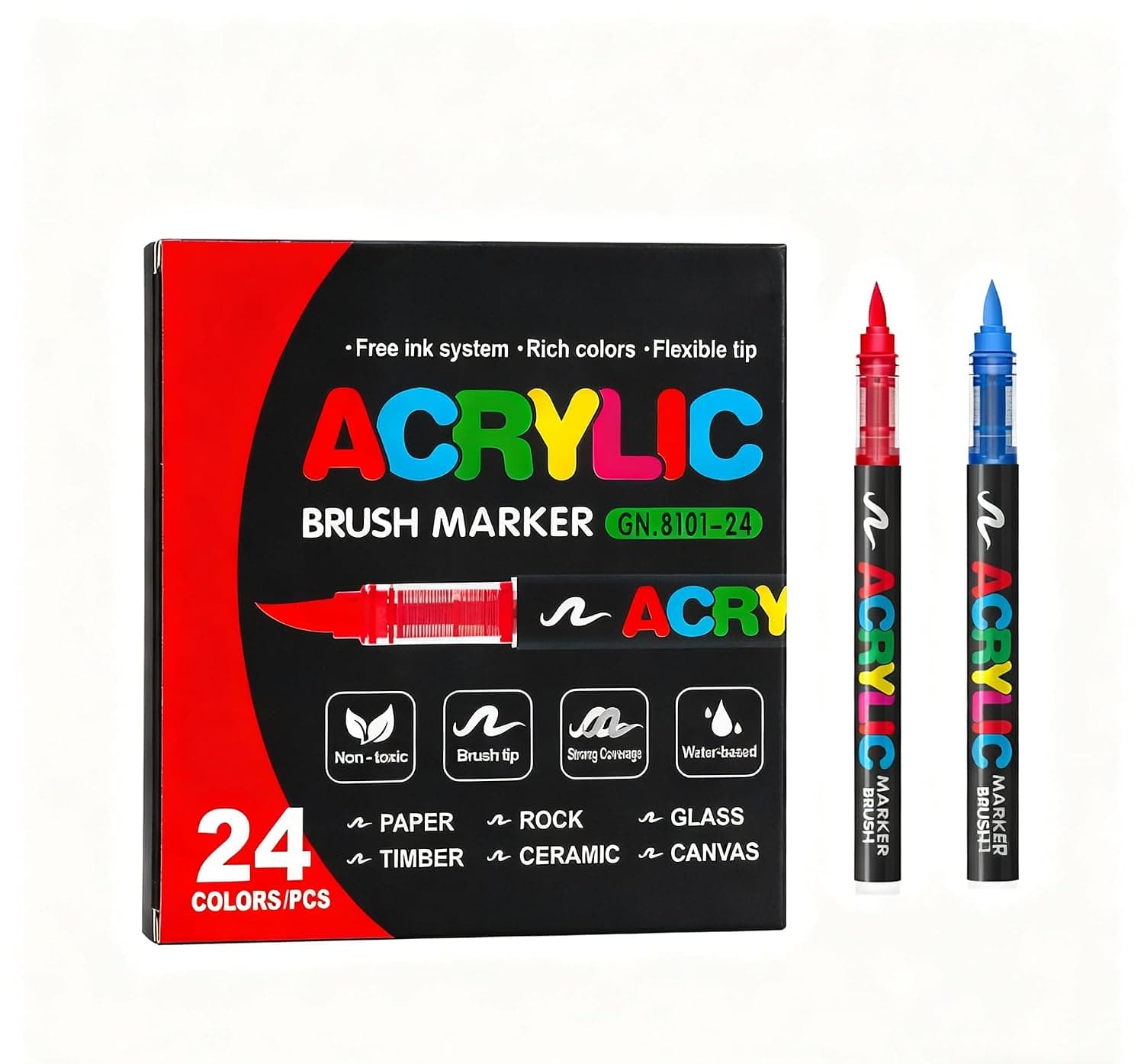 24 Colors Paint Markers for Kids & Adults | Brush Tip | Washable Coloring Marker | Drawing Pen on Paper, Wood, Canvas | Erasable on Glass | DIY Crafts Back-to-school Art Supplies
