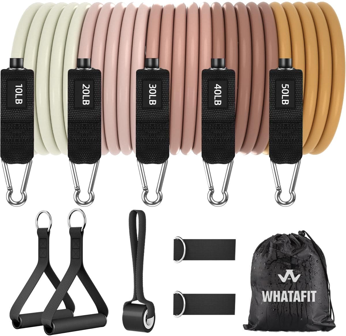Whatafit Resistance Bands Set (11pcs), Exercise Bands with Door Anchor, Handles, Carry Bag, Legs Ankle Straps for Resistance Training, Physical Therapy, Home Workouts | Durable Stretch Bands With Soft Grips, Suitable For Strength Exercise, Yoga And Daily Home Gym Fitness Training