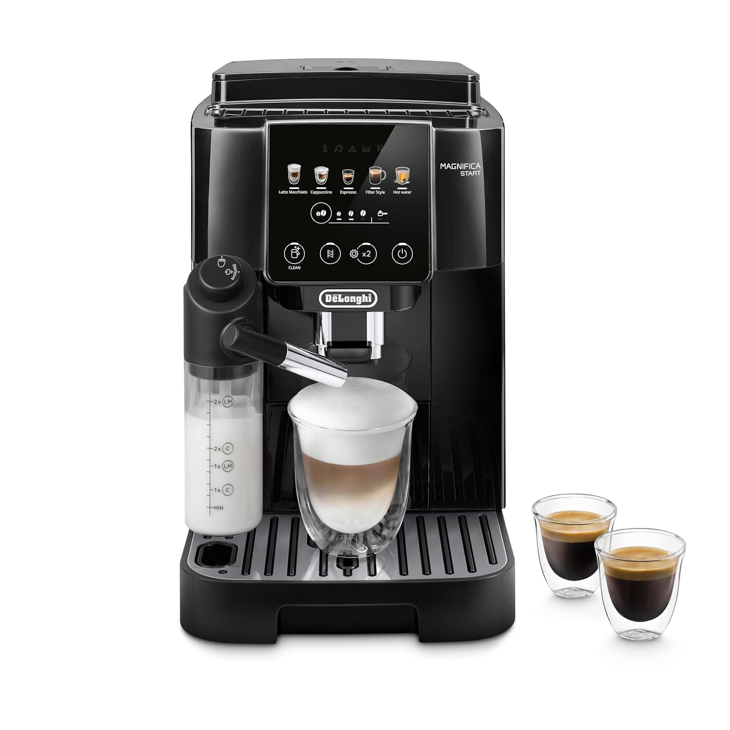De'Longhi Magnifica Start ECAM220.91.B Fully Automatic Coffee Machine with LatteCrema Milk System for Automatic Cappuccino, 5 Direct Dial Buttons, Soft Touch Control Panel, x2 Function, Black