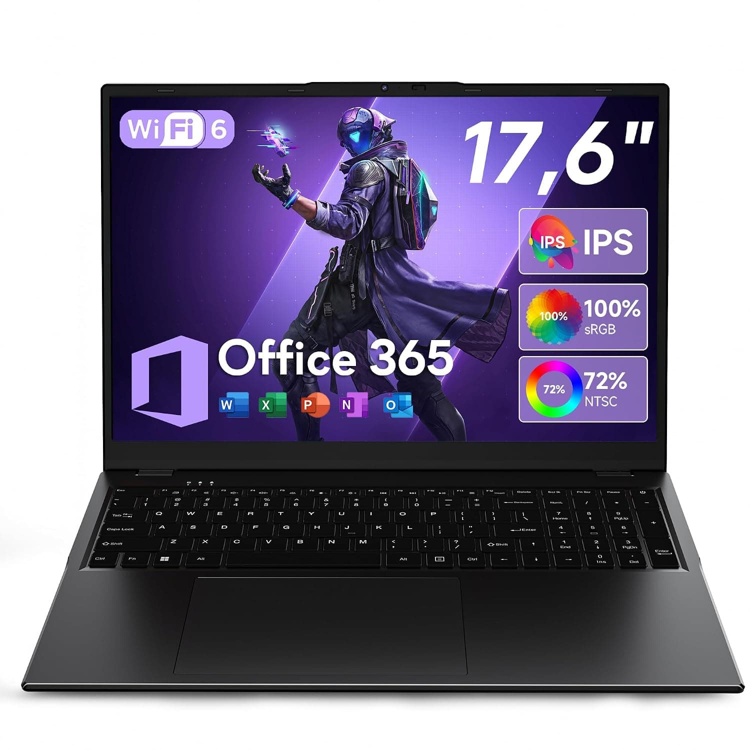 jumper Laptop 17.6 inch, Celeron Quad Core, 16GB RAM 512GB SSD + 128GB eMMC, 100% sRGB FHD Display, Includes Office 365, QWERTZ Luminous Keyboard, 7000mAh, Notebook for Students and Businesses