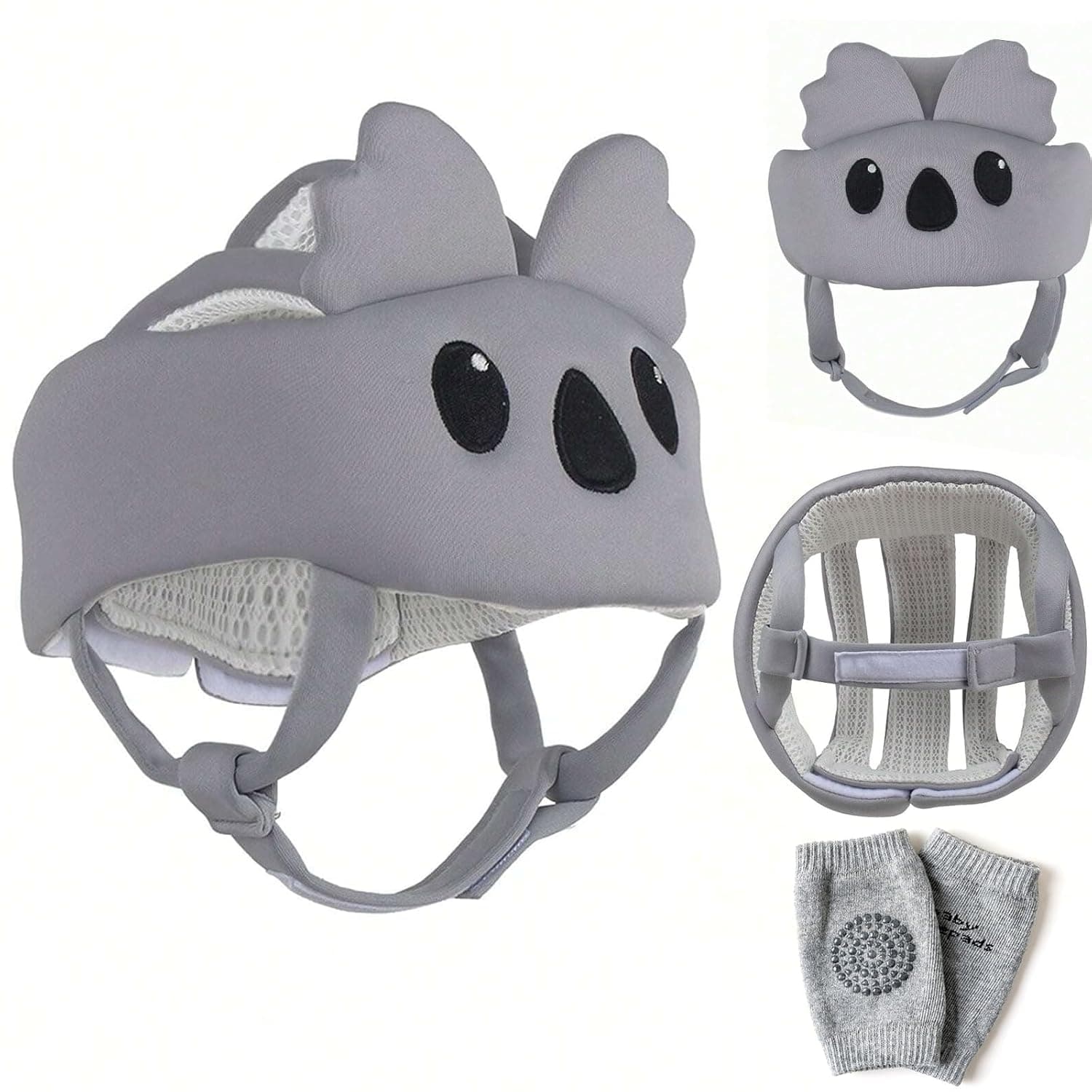 Baby Safety Helmet, Infant Toddler Breathable & Adjustable Soft Head Cushion Bumper Bonnet for Running Walking Crawling with Soft Knee Pads