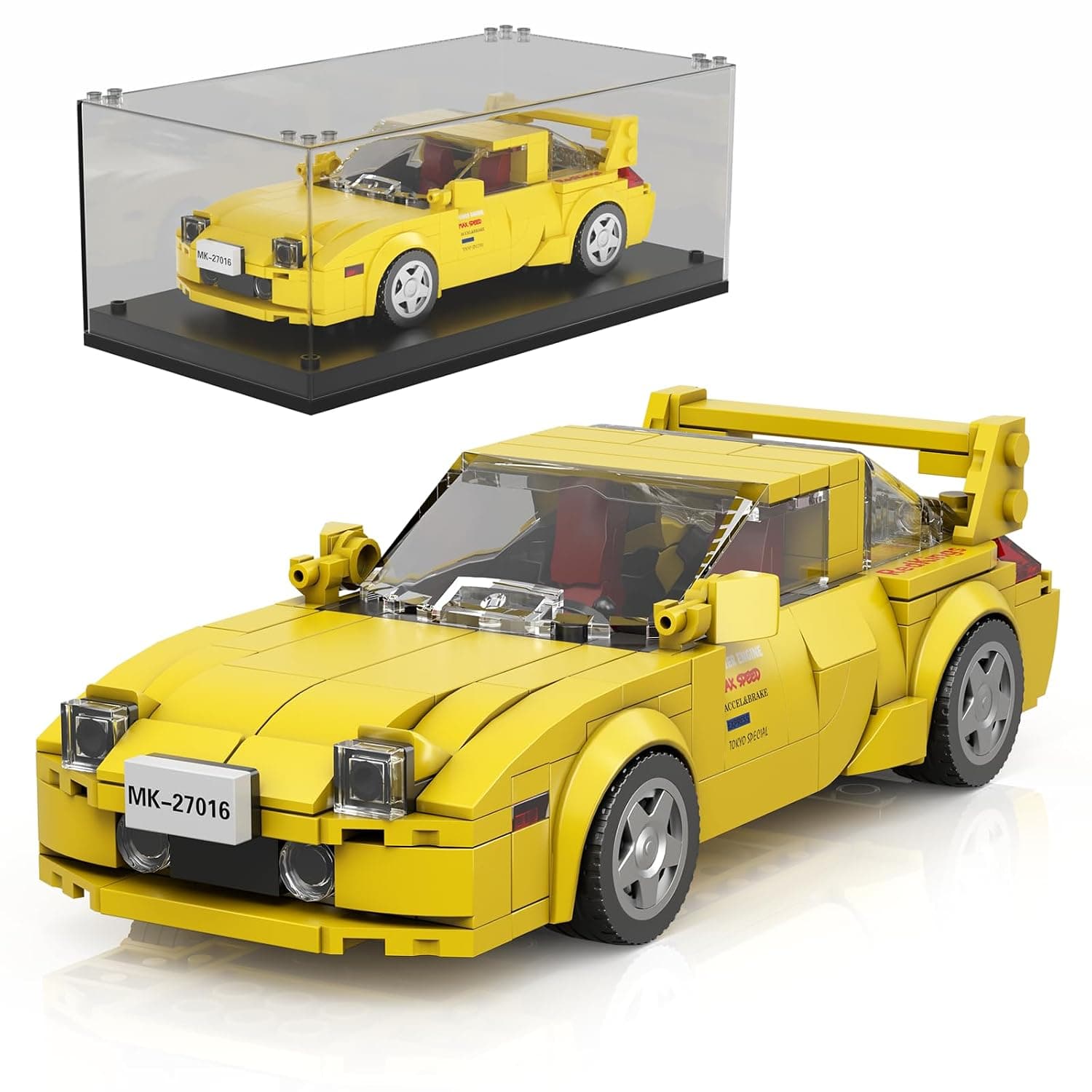 Mould King Initial D RX-7 MAZDA Toy Cars Building Sets with Clear Display Case, 27016 Collectible Model Car Kits Building Blocks, Cool Simulation Cockpit Speed Racing Cars for Kids Age 8+ (329 Pieces)
