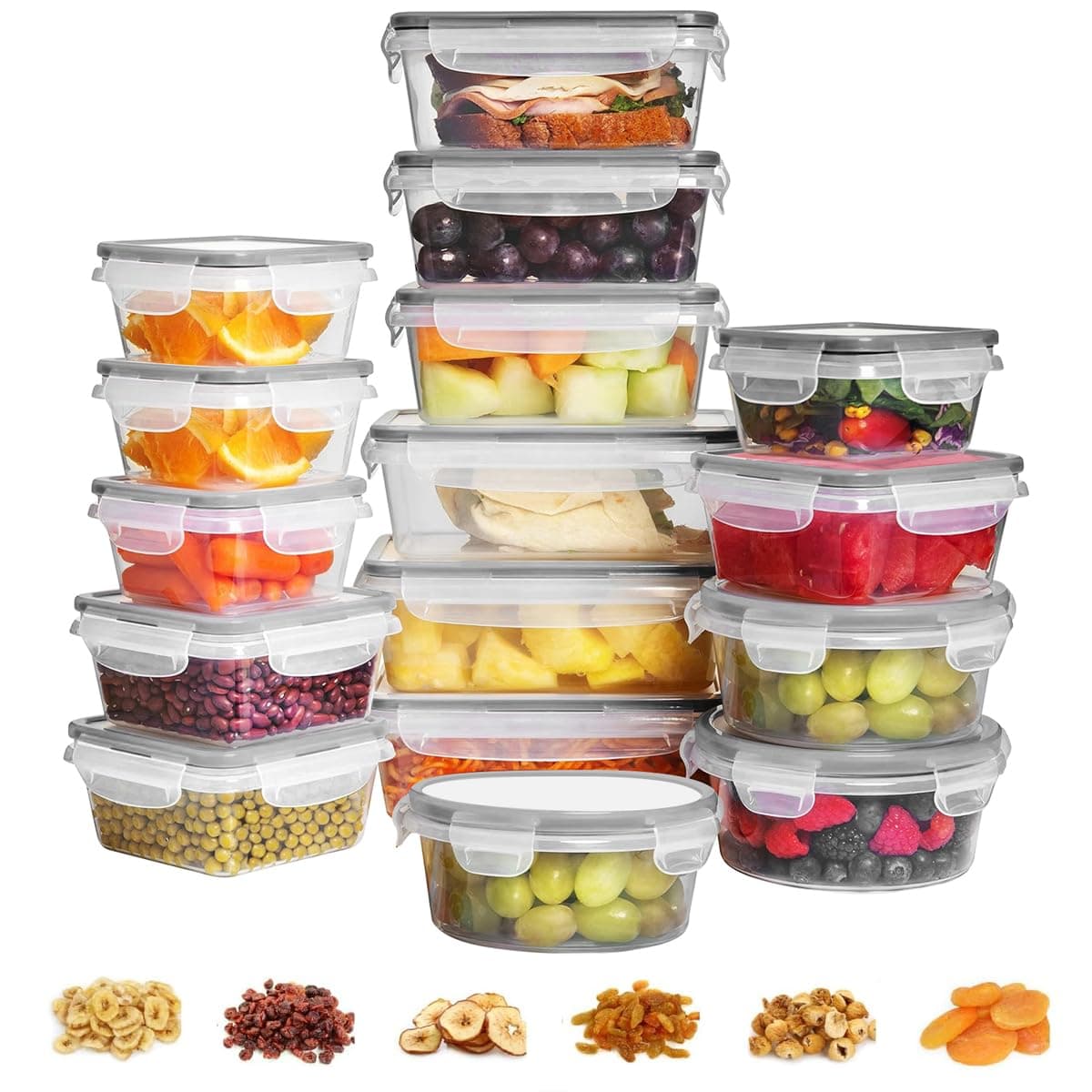 16pcs Refrigerator Organizer Bins with Lids,Fresh Produce Saver Stackable 5 Sizes Fridge Food Storage Containers Clear Freezer Kitchen Box with Covers Kit for Indoor Outdoor Picnic Organizers