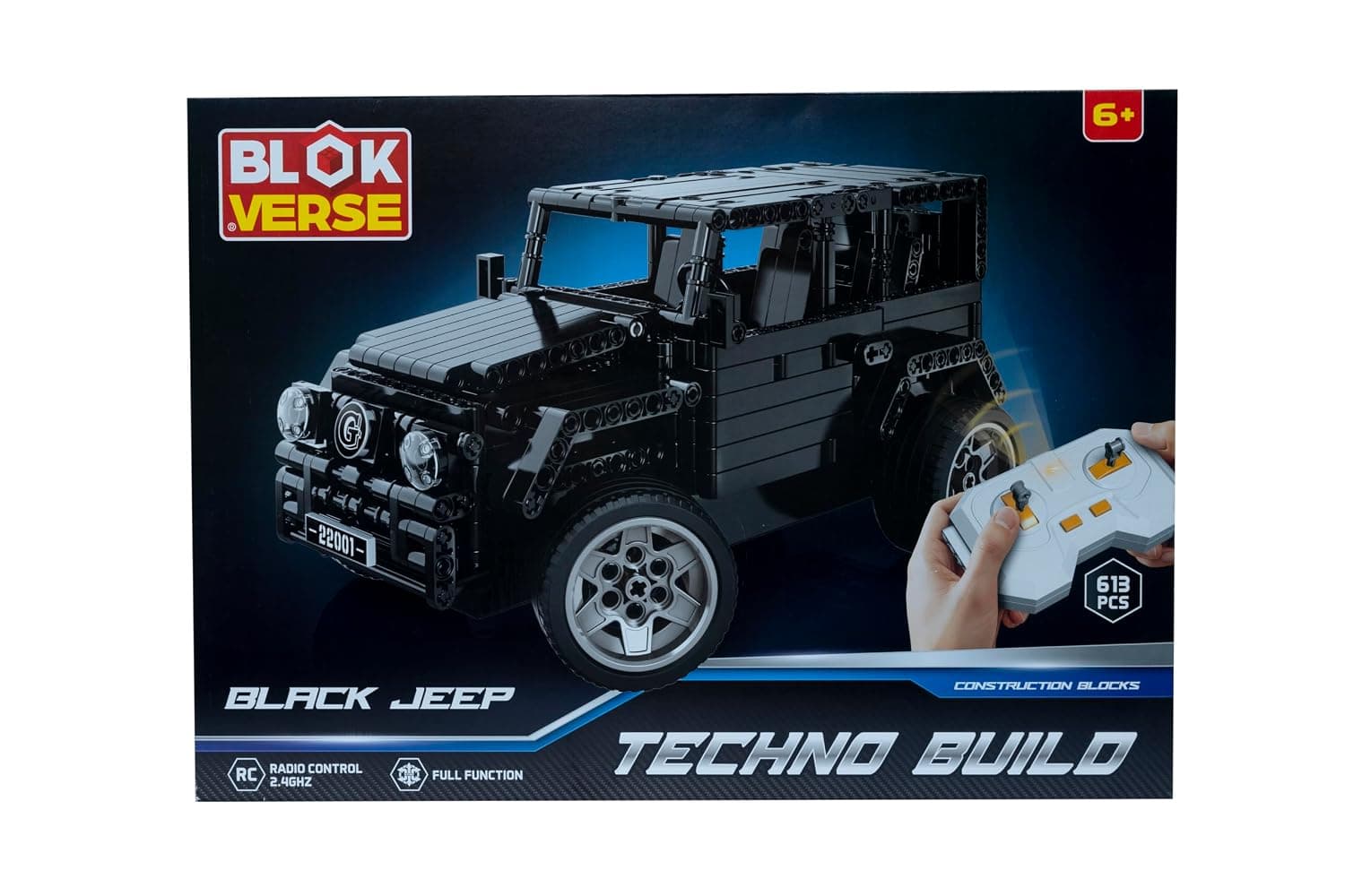 Techno Build Black Jeep RC Construction Set 613 Pcs | 2.4GHz Radio Control, Full Function RC, 613 Pieces, Ages 6+, Construction Blocks