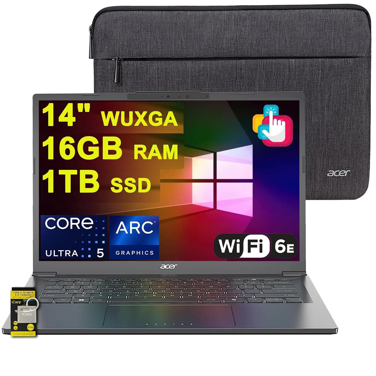 acer Aspire 14 AI Portable Laptop 14" WUXGA Matte Touchscreen Intel 8-core Ultra 5 226V (Up to 40 NPU Tops - Up to 53 GPU Tops) 16GB RAM 1TB SSD for Creator Business Work Win11 ICP Hub/Copilot+ AI PC