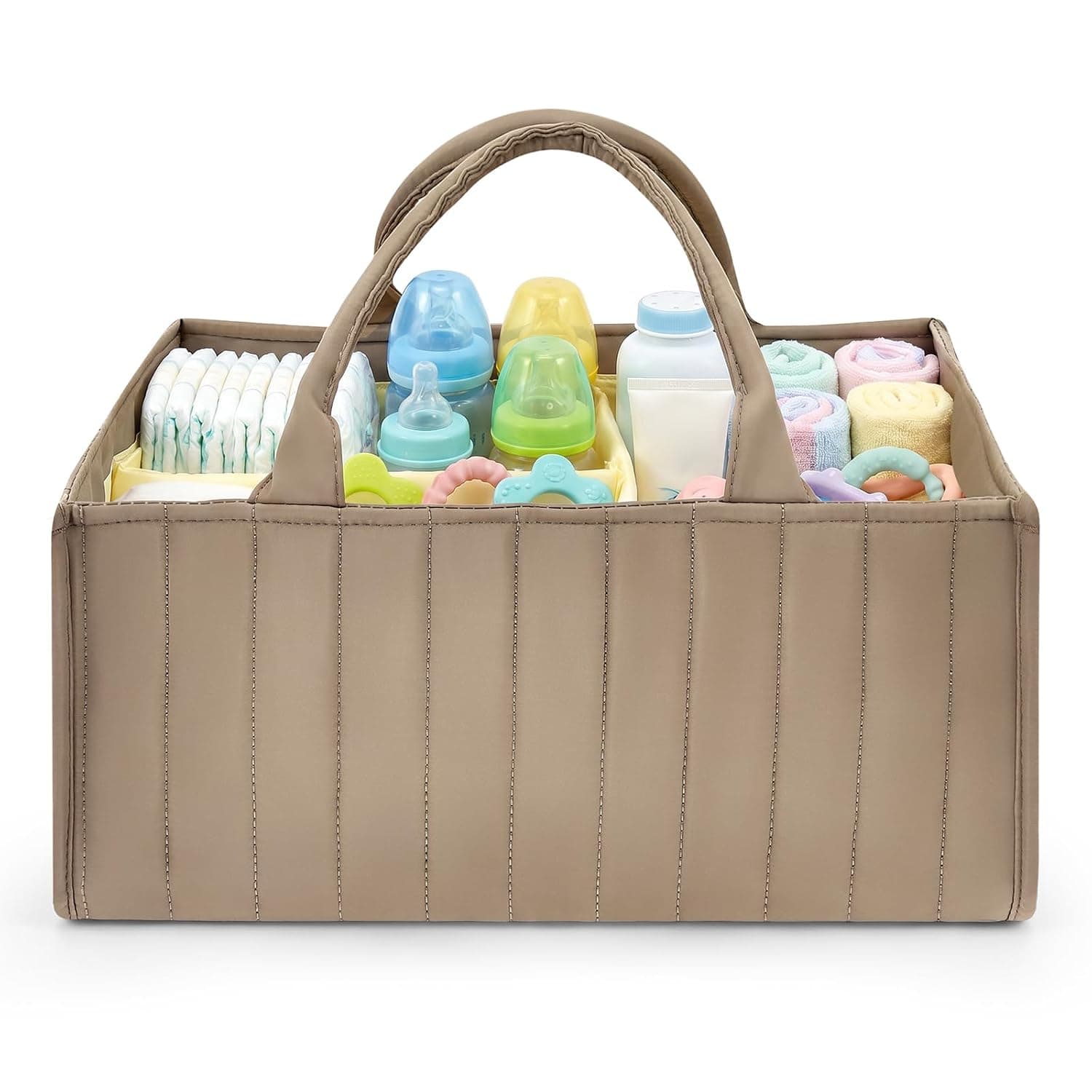 Nappy Caddy Organiser,Portable Nursery Baby Diaper Caddy Storage Basket with Handle,Stylish Storage Basket for Newborn Essentials,Baby Shower Gifts for Boys Girls New Parents(Khaki)
