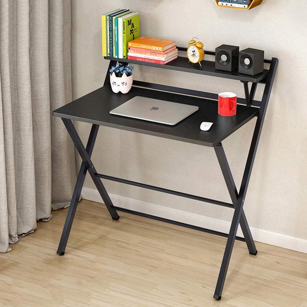 Chulovs Folding Desk - Oak Writing Desk for Small Spaces, No Assembly Required (Black)