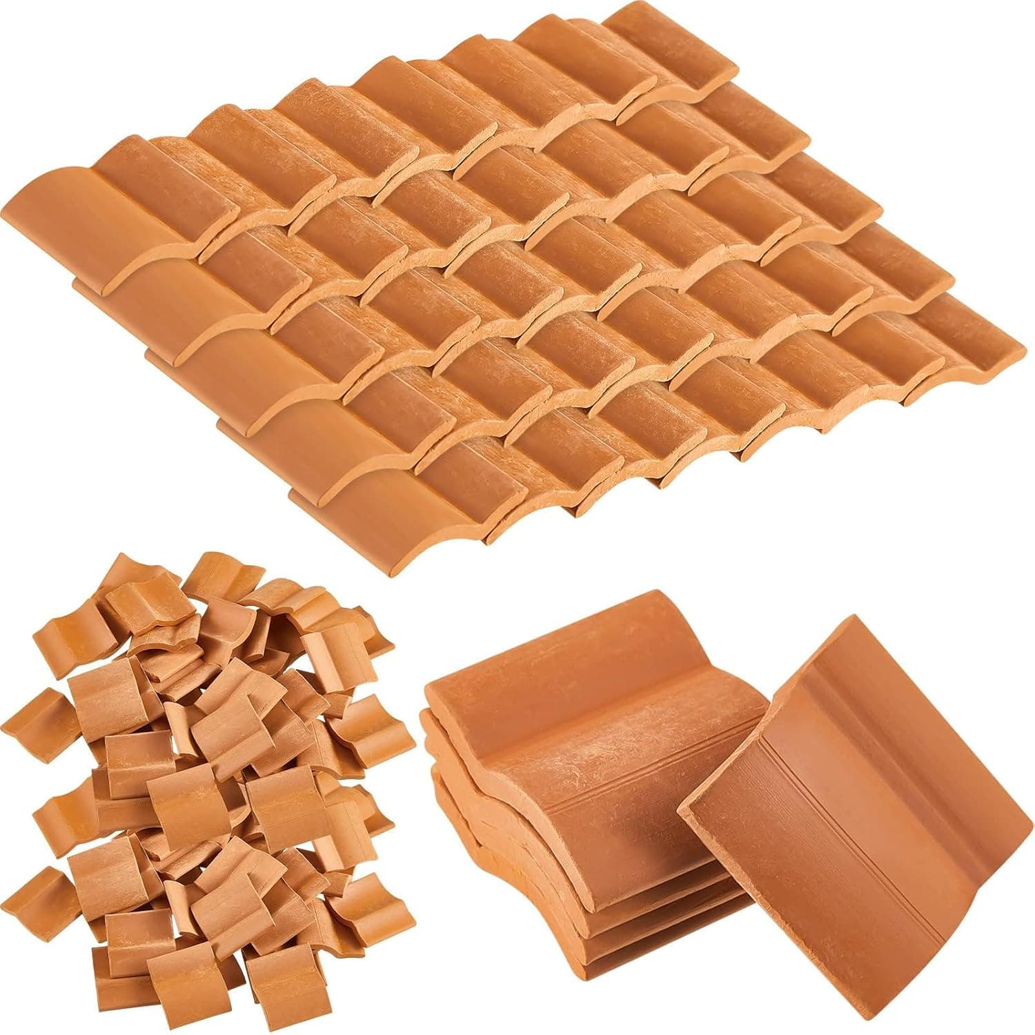 Roof Tiles Model Building Set Miniature Tiles Roof Tiles Dollhouse Shingles Fake Tiles Model Landscape Accessories for DIY Kitchen Garden Diorama Roofing (Red,60 Pieces)