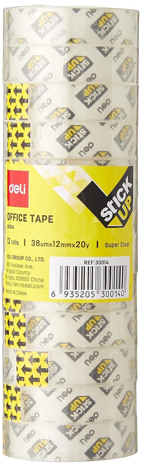 Deli Office Accessories Tape 12 Rolls Set, 12 mm x 18 Meter Size, Trasparent