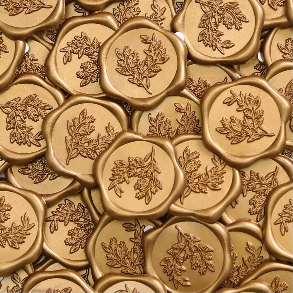 Wax Seal Stickers, 50Pcs Envelope Seal Stamp, Wedding Envelope, Self- Adhesive Light Gold Stickers for Invitation, Christmas, Gift Wrapping, Party