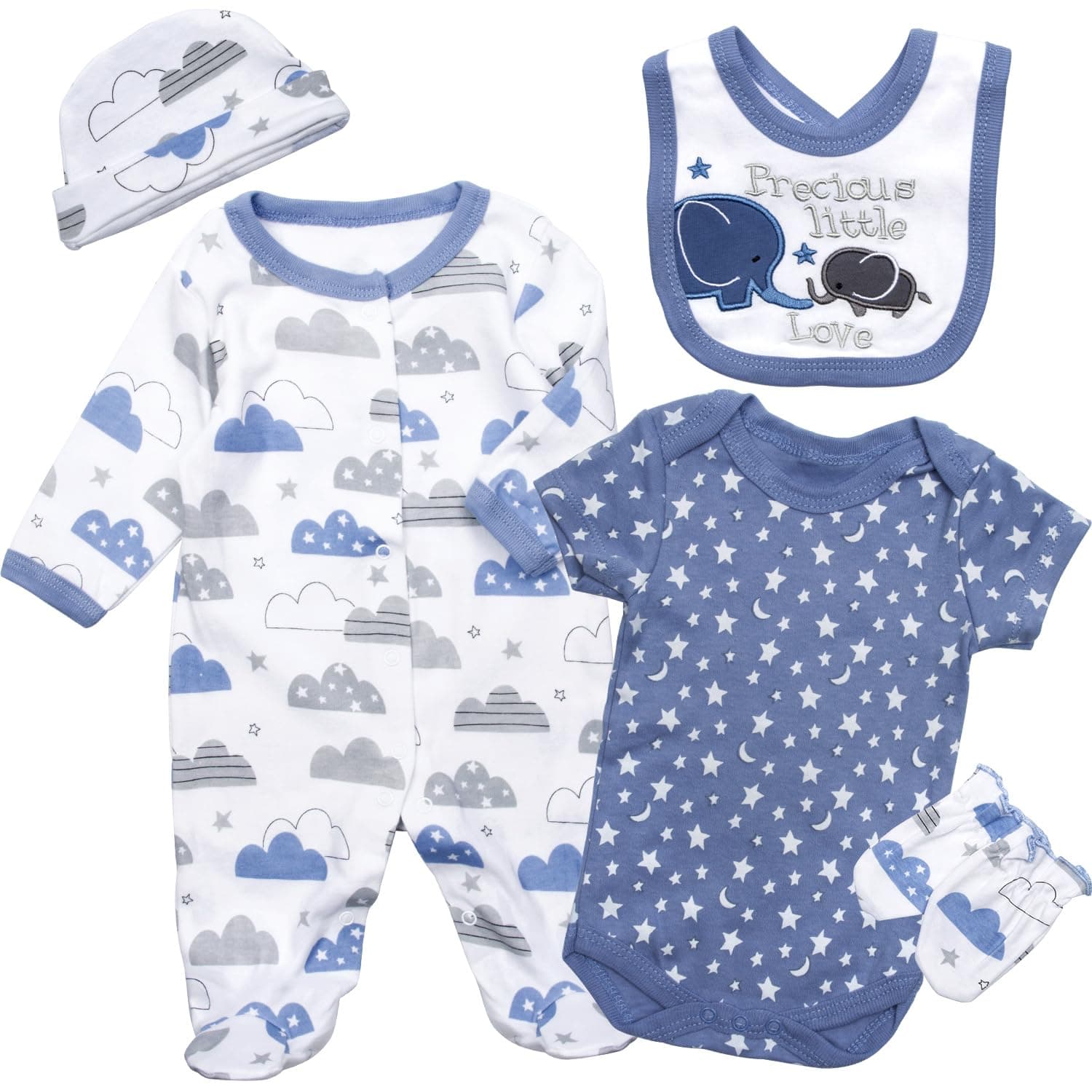 Reborn Baby Doll Clothes 20-22 Inch Boy Doll Realistic Outfit Casual Blue | Lightweight Cotton Dolls Clothing Newborn Babydoll Accessories 5-Piece Cute Elephant Patterns Silicone Boy Doll Costume