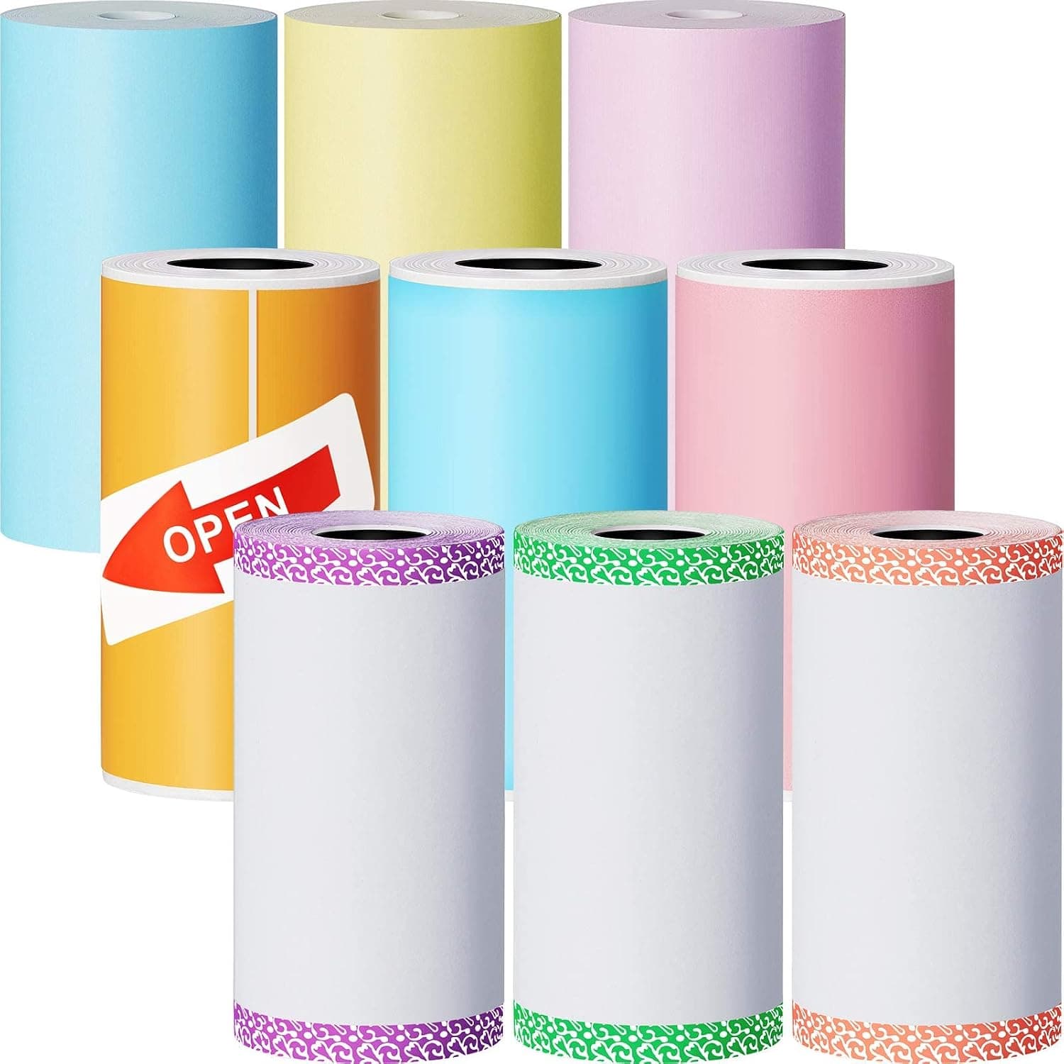 Bukela Thermal Printer Paper Just 3 of Adhesive 57 X 30 mm Mini Printing Paper Rolls Printable Stickers Compatible with P1 Mini Printer PeriPage A6 Series Printers(Classic Color 9 Rolls)