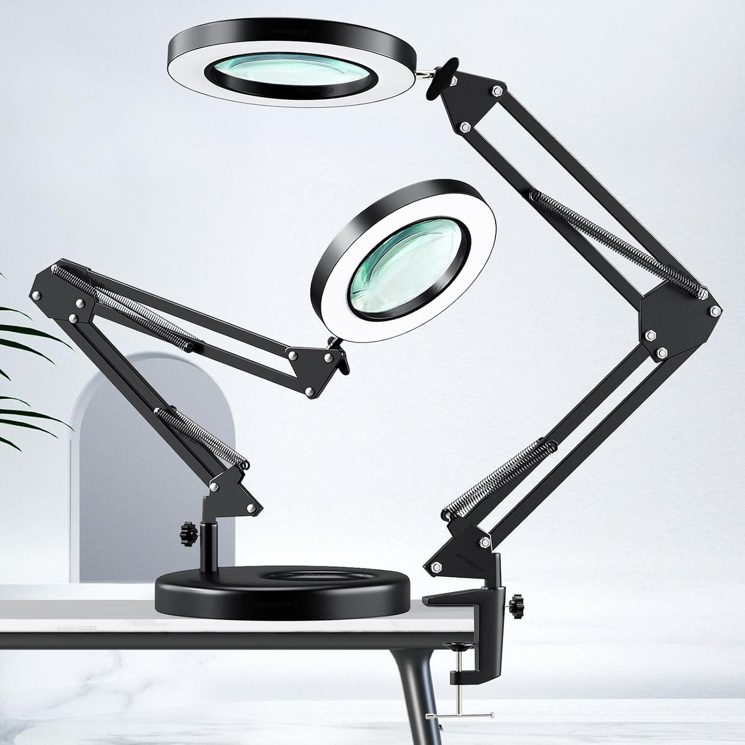 HITTI 10X Magnifying Glass with Light, 1,800 Lumens Stepless Dimmable, 3 Color Modes, 4.2″ Real Glass Lens LED Magnifying Desk Lamp & Clamp, Magnifier Light and Stand for Crafts Welding Close Work