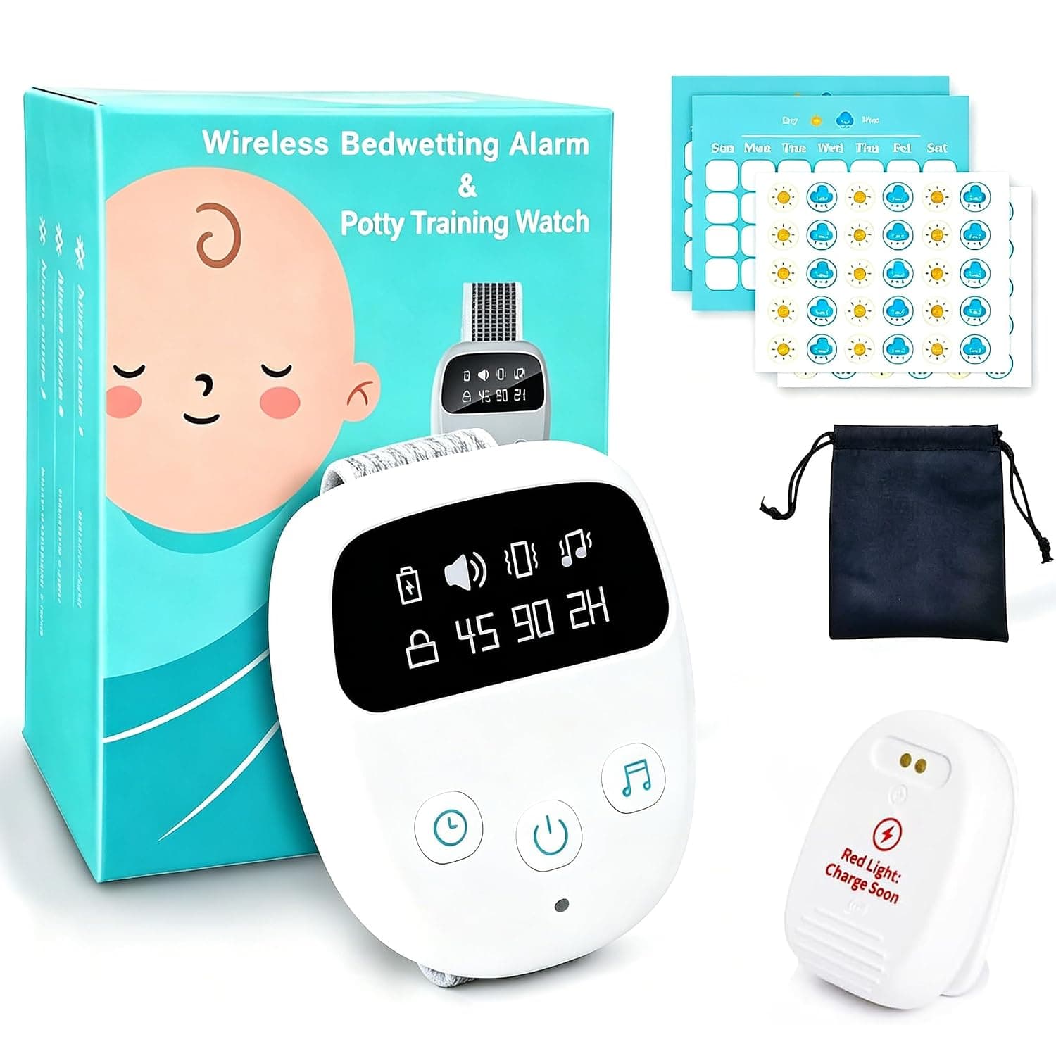 Wireless Bed Wetting Alarm for Children, High Sensitivity Bedwetting Alarm USB Rechargeable Pee Alarm with 3 Working Modes Loud Sound Vibration Bedwetting Potty Training Sensor for Kids Elderly