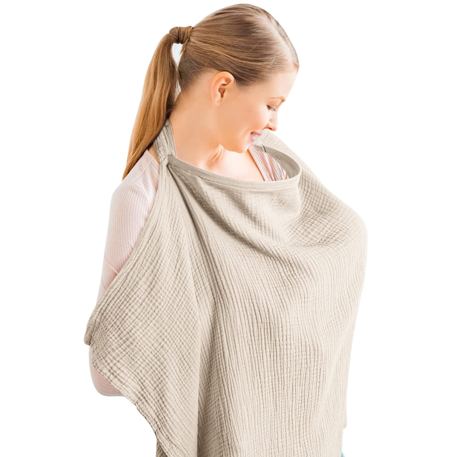 DMG Muslin Nursing Cover for Baby Breastfeeding, Breathable 100% Cotton Breastfeeding Cover with Rigid Hoop for Mother Nursing Apron, Multi-use Carseat Canopy