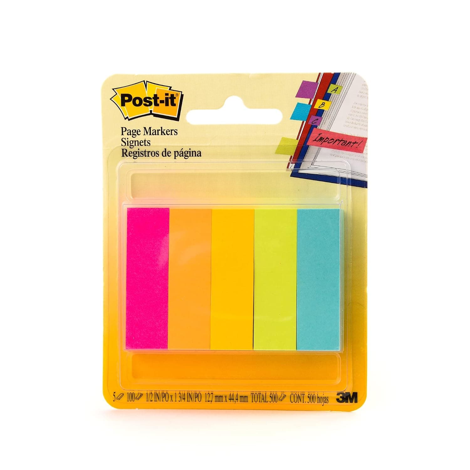 Post-it Page Markers 0.5 x 1.75 in (12.7 x 44.4 mm) | Assorted colors | Mark, Highlight, Color Code | No damage | Page Markers | Book Tabs | Small Sticky Notes | 5 colors/pack