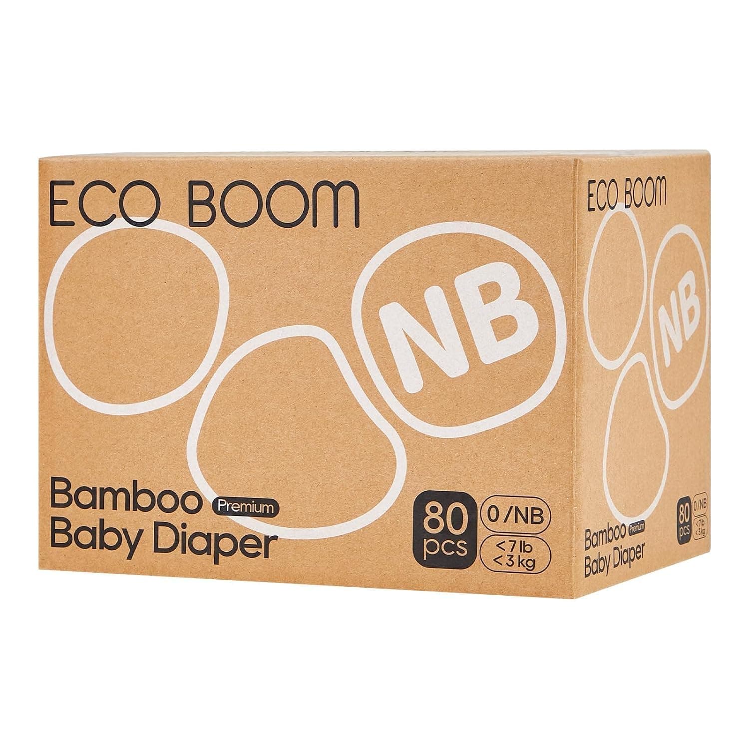 ECO BOOM Baby Premium Eco Nappies Size 0 Made of Bamboo (0-3 kg) for Sensitive Baby Skin, Half Month Box, Pack of 80