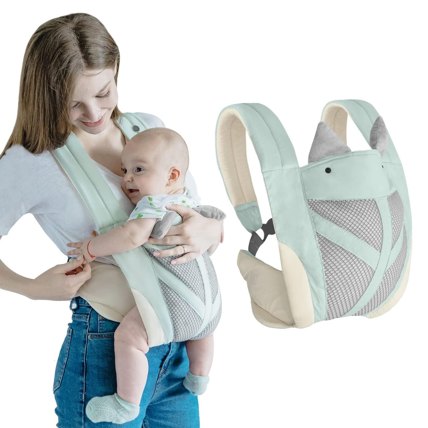LEFAFA Baby Carrier Newborn, 4 in 1 Lightweight Ergonomic Baby Sling Carrier, Adjustable Breathable Mesh Baby Carrier for 3-36 Months Baby, Forward Back Infant Holder for Mom Dad (Green)
